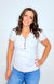 Pol Ribbed Button Down with Lace Trim V Neckline in 2 Colors