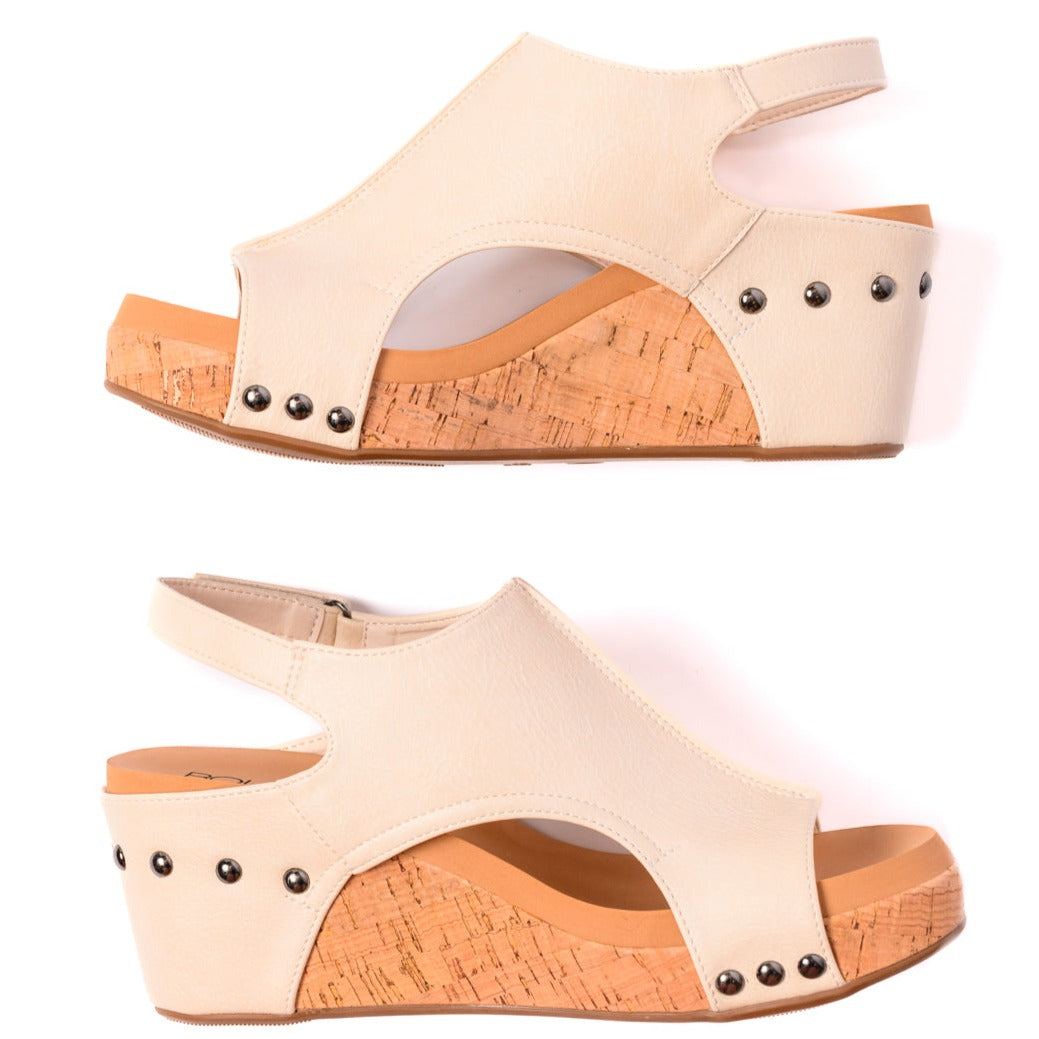 Corkys Carley Wedge Sandals in Cream - Boujee Boutique 