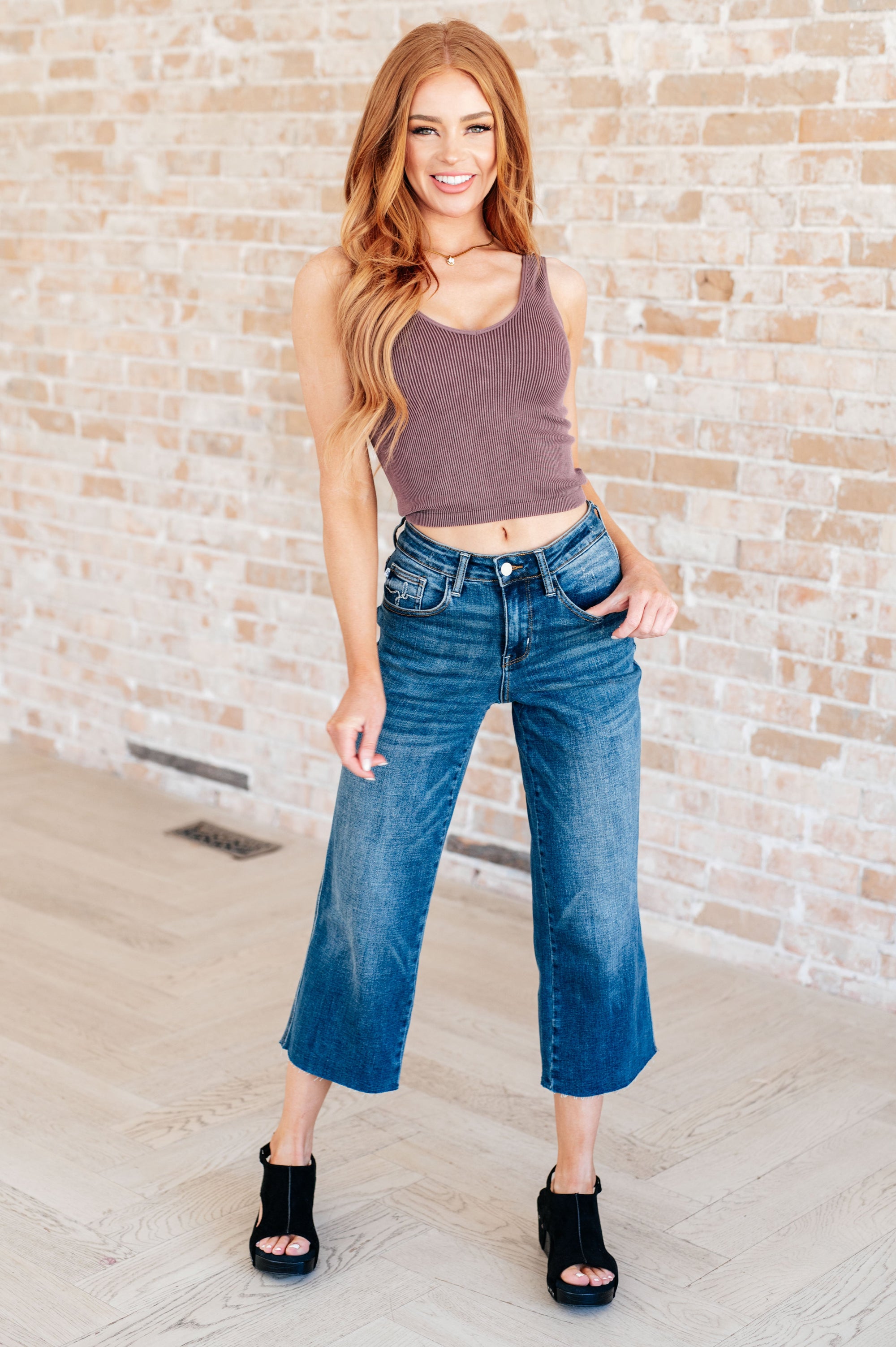 Judy Blue Sunshine High Waist Wide Leg Crop Jeans - Boujee Boutique 