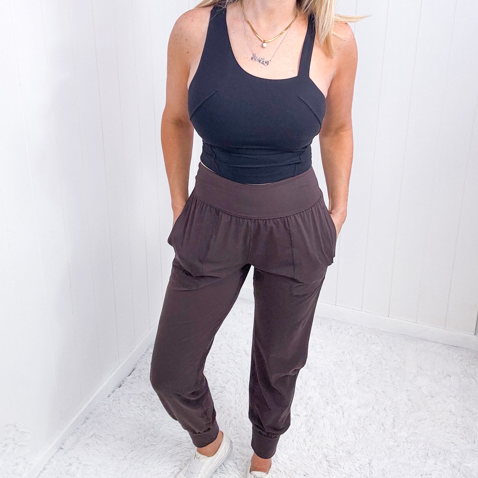 Rae Mode Wide Waistband Cuffed Soft Joggers in Brown - Boujee Boutique 