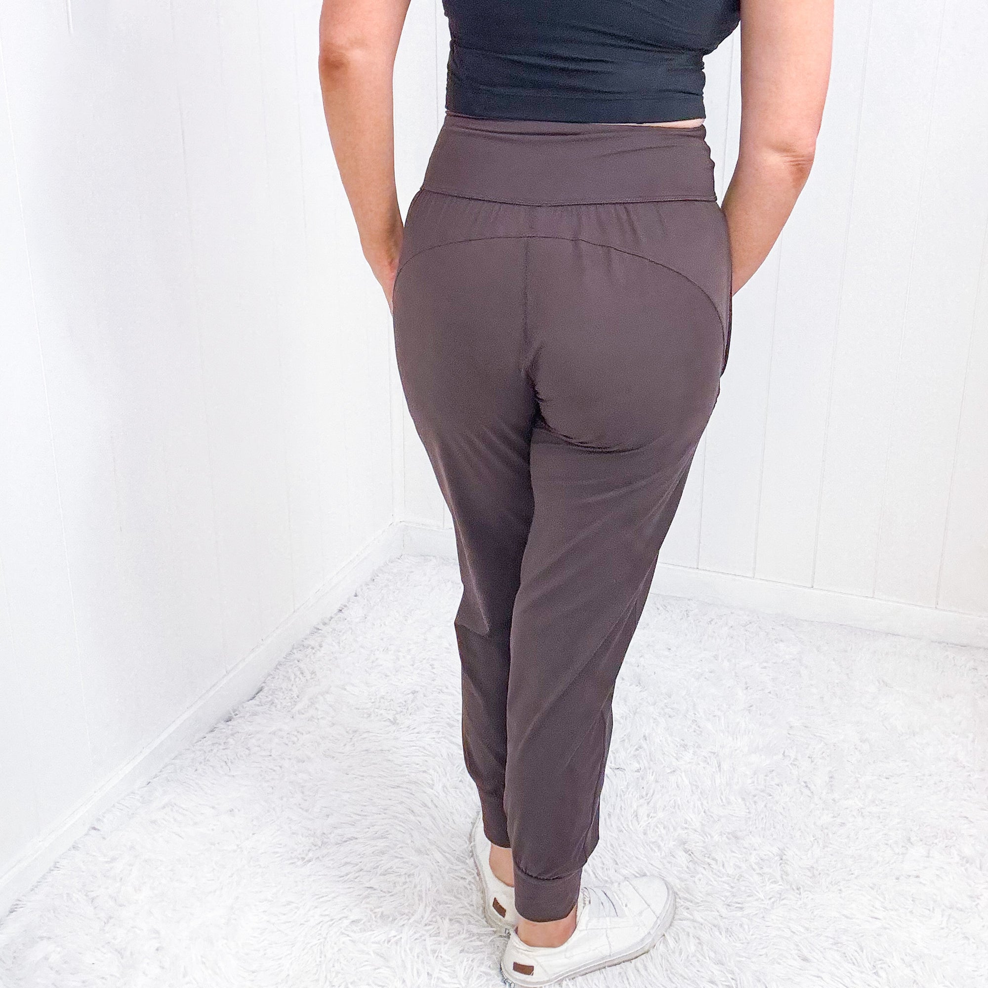 Rae Mode Wide Waistband Cuffed Soft Joggers in Brown - Boujee Boutique 