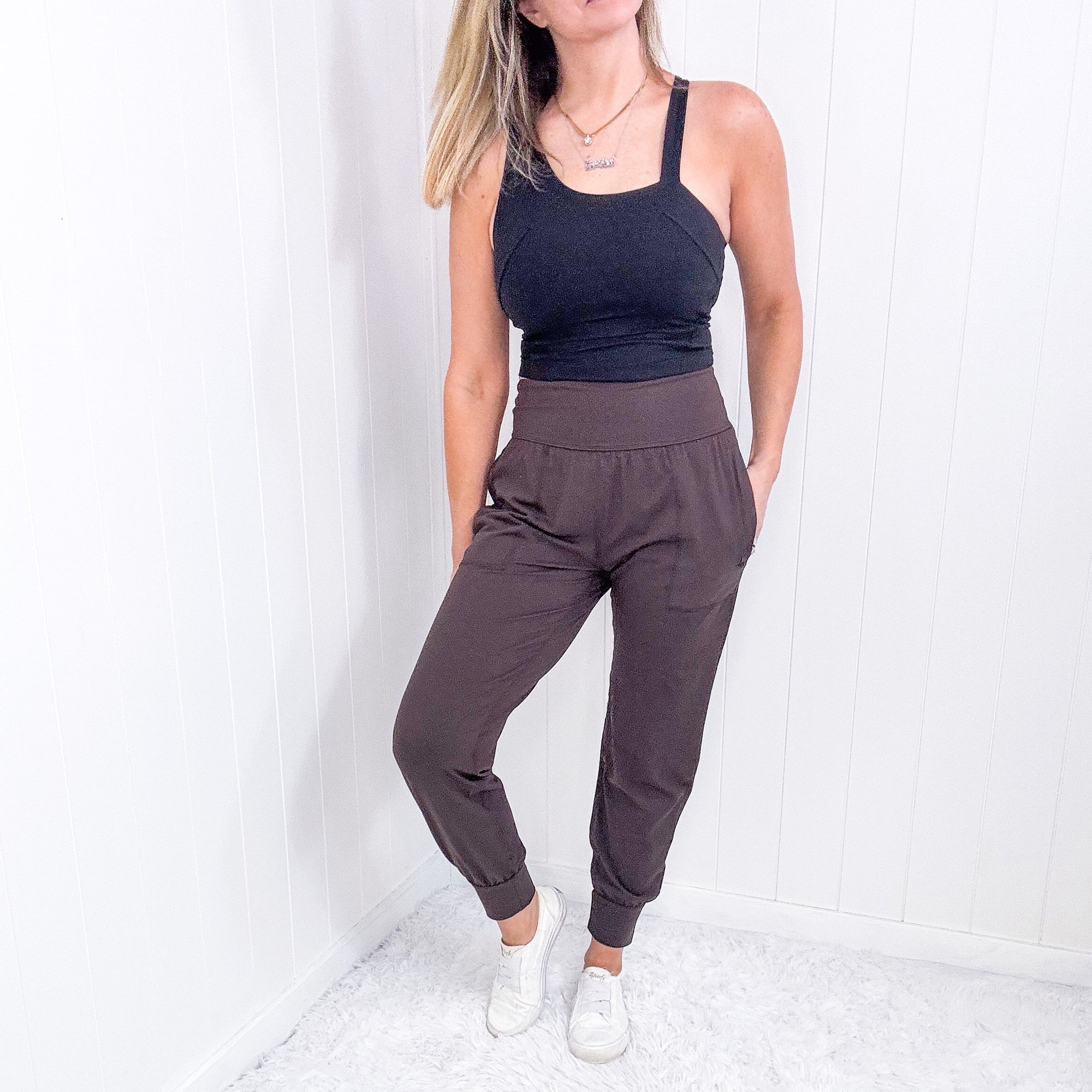 Rae Mode Wide Waistband Cuffed Soft Joggers in Brown - Boujee Boutique 