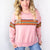 Chips Mixed Color Stripe Printed Mineral Washed Terry Long Sleeve Pullover in 2 Colors - Boujee Boutique 