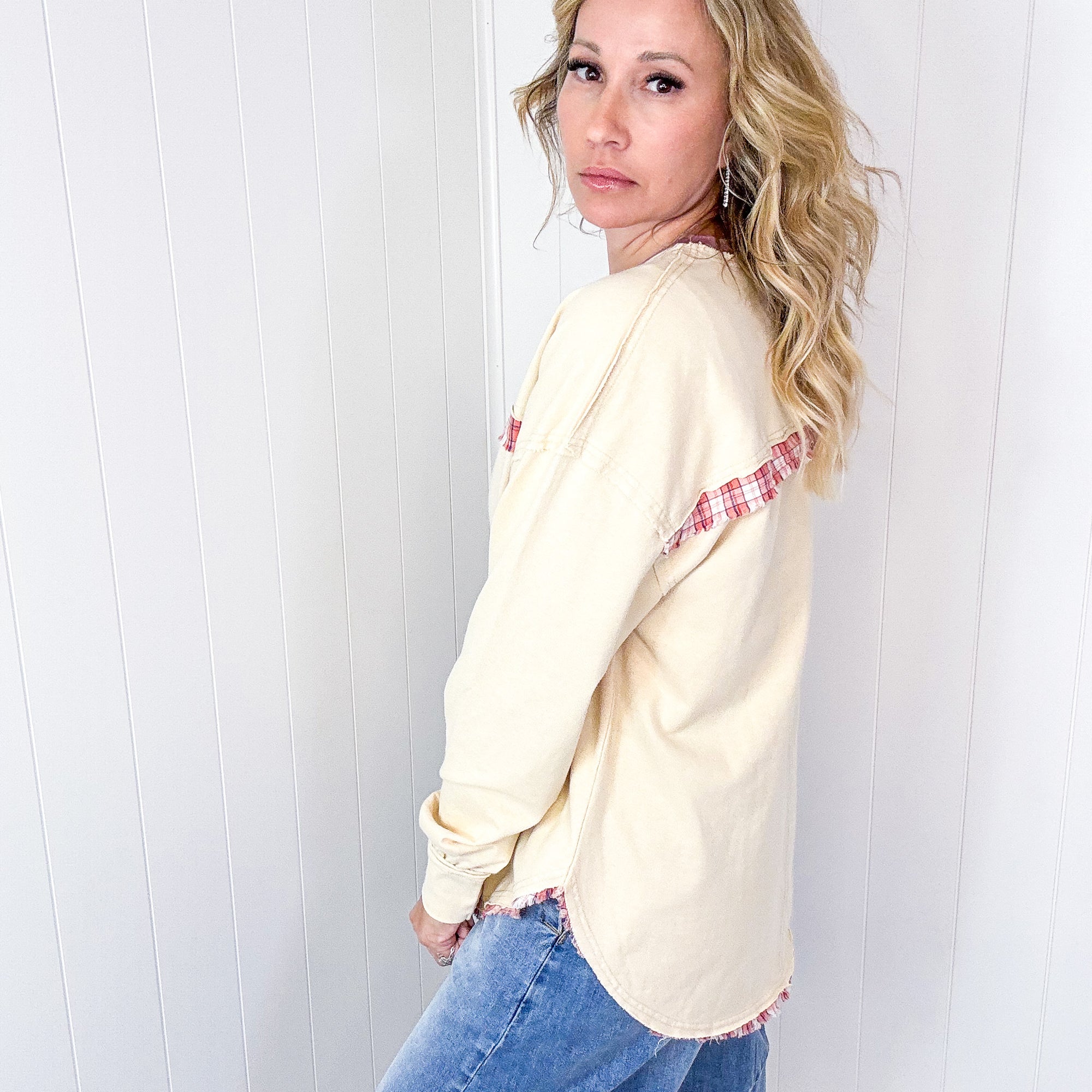 A Touch of Love Patch on Long Sleeve Pullover Top In 2 Colors - Boujee Boutique 