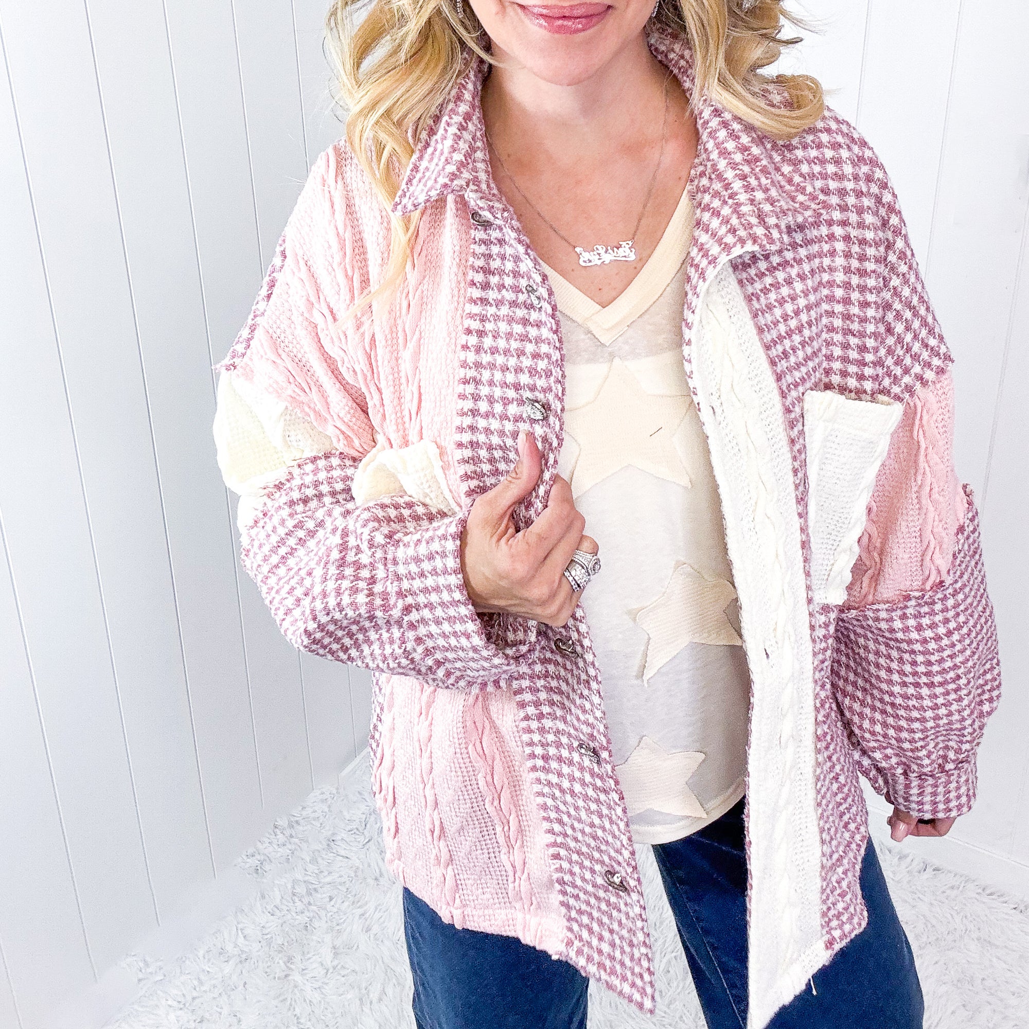 POL Cityscape Multi Pink Long Sleeve Cable Knit Button Up Long Sleeve Jacket - Boujee Boutique 