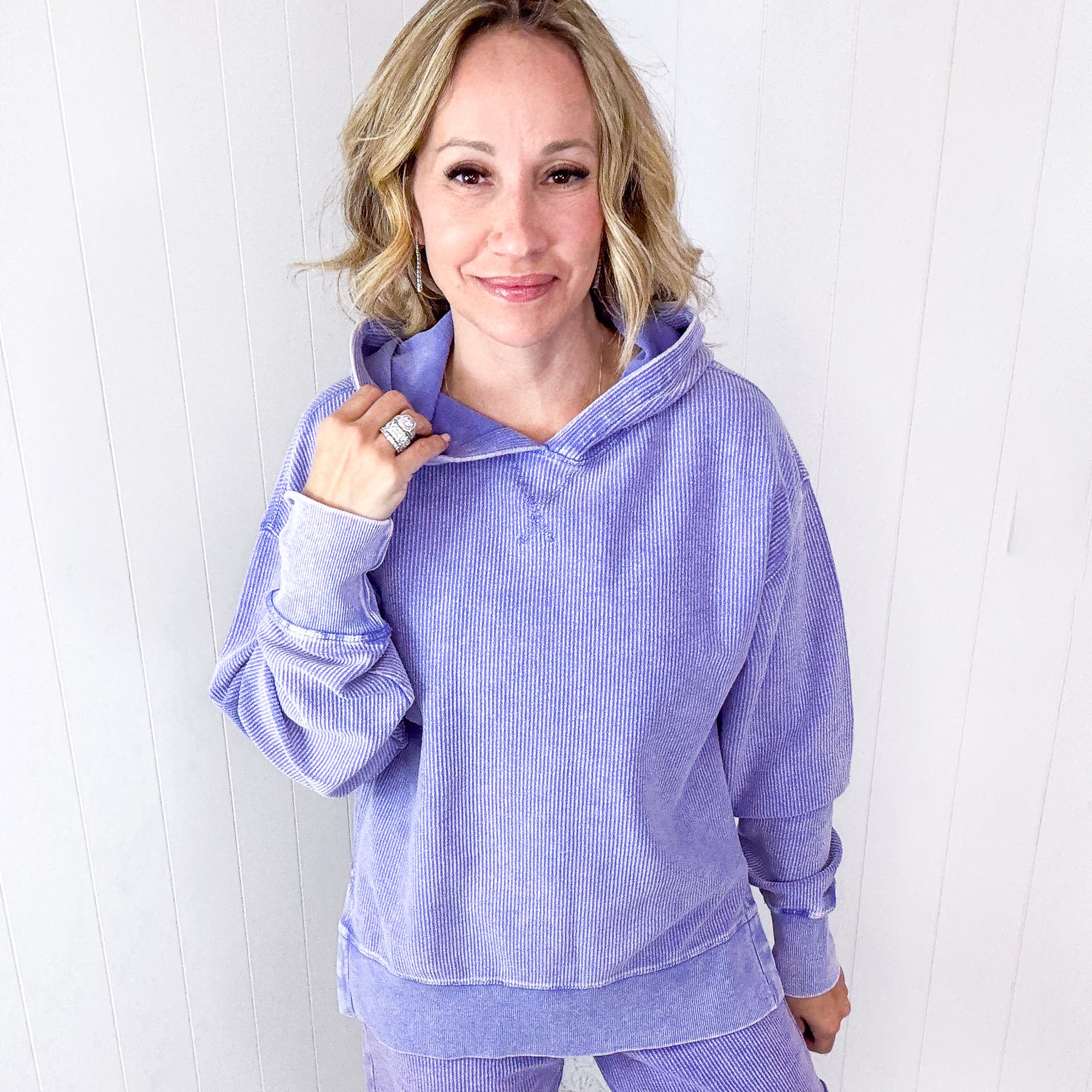 Lavender Love Luxe Snow Washed Corded Pullover Hoodie - Boujee Boutique 