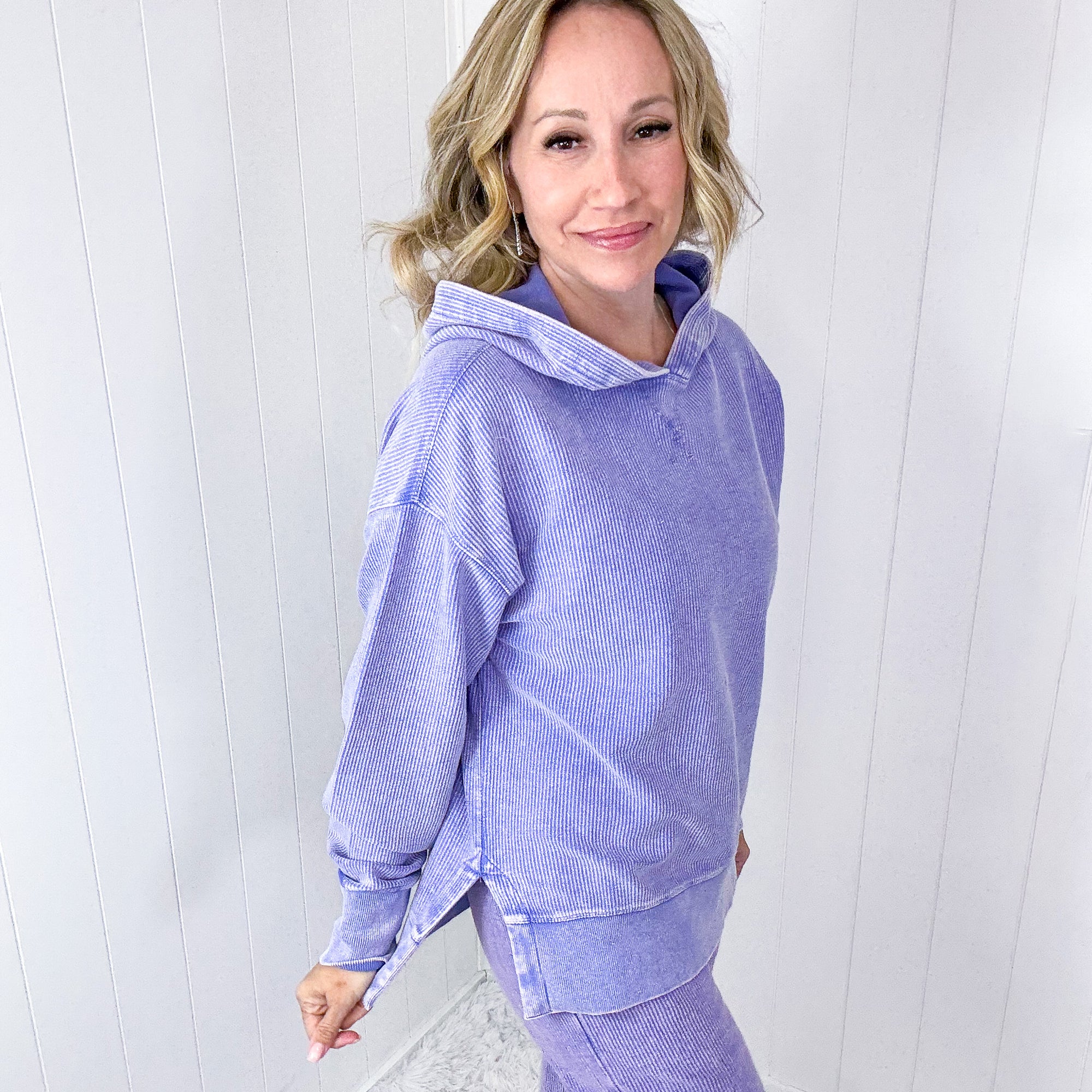 Lavender Love Luxe Snow Washed Corded Pullover Hoodie - Boujee Boutique 