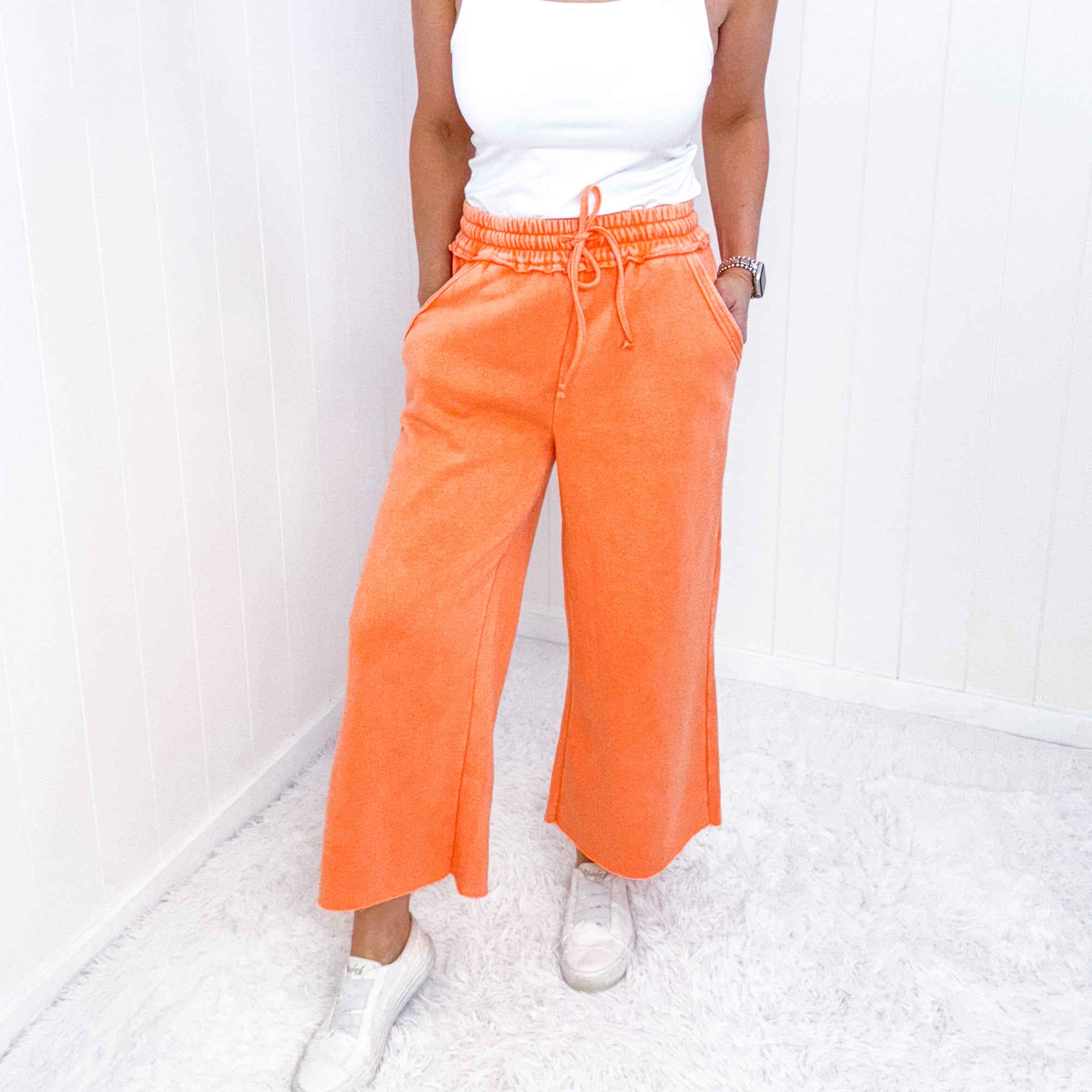 Mineral Washed Soft Terry Cropped Palazzo Sweatpants - Boujee Boutique 