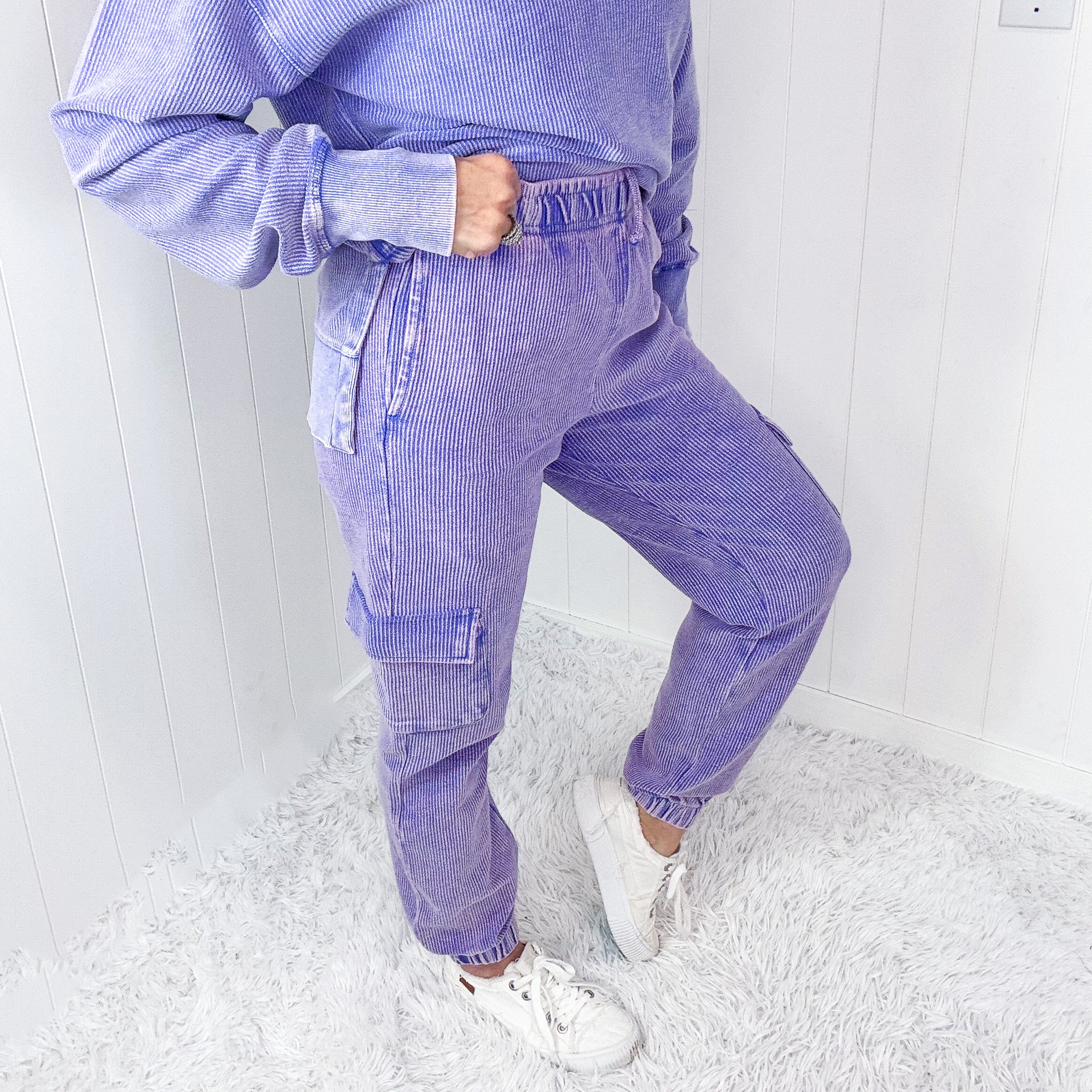 Lavender Love Luxe Snow Washed Corded Cargo Jogger Pants - Boujee Boutique 