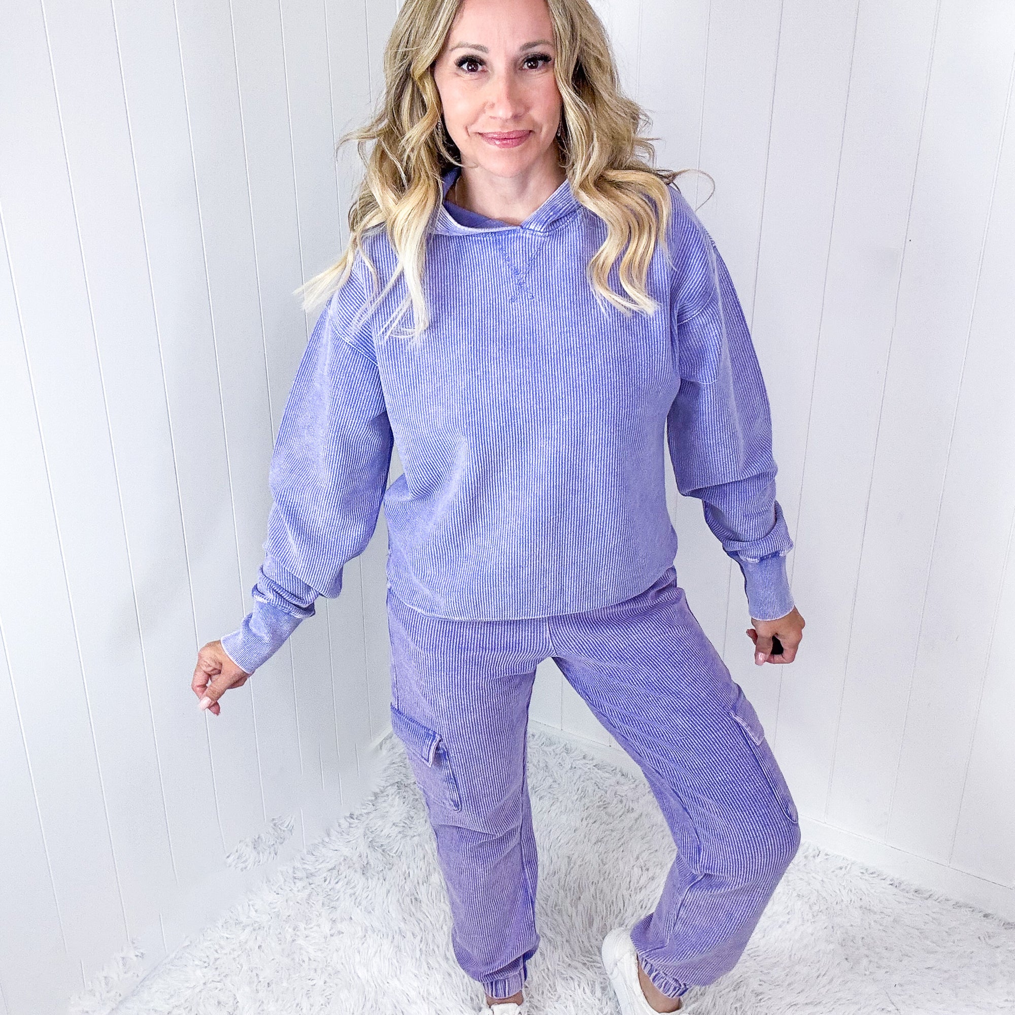 Lavender Love Luxe Snow Washed Corded Pullover Hoodie - Boujee Boutique 