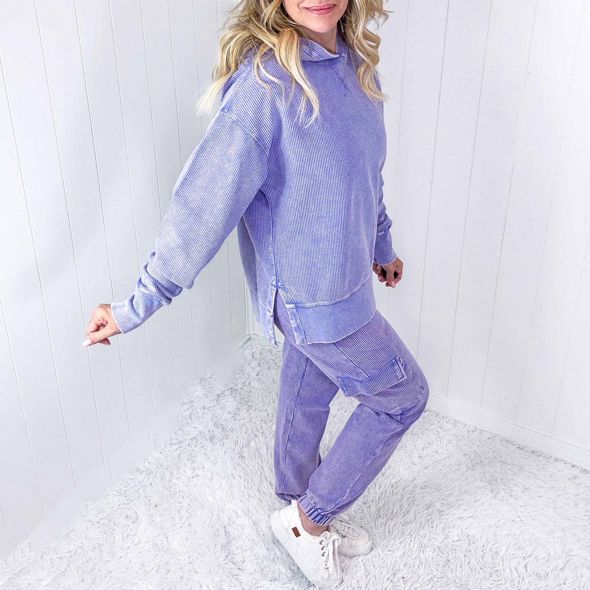 Lavender Love Luxe Snow Washed Corded Cargo Jogger Pants - Boujee Boutique 