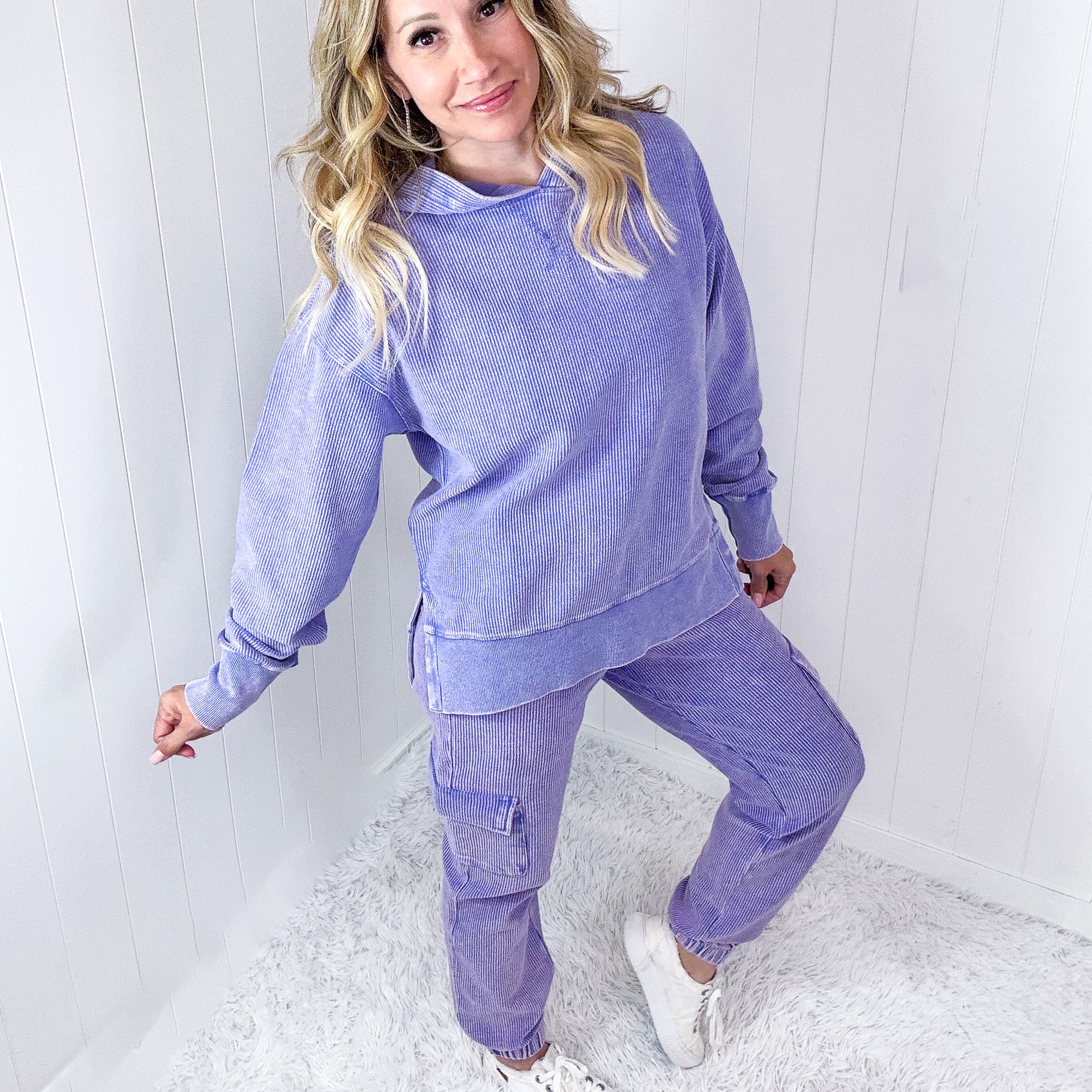 Lavender Love Luxe Snow Washed Corded Cargo Jogger Pants - Boujee Boutique 