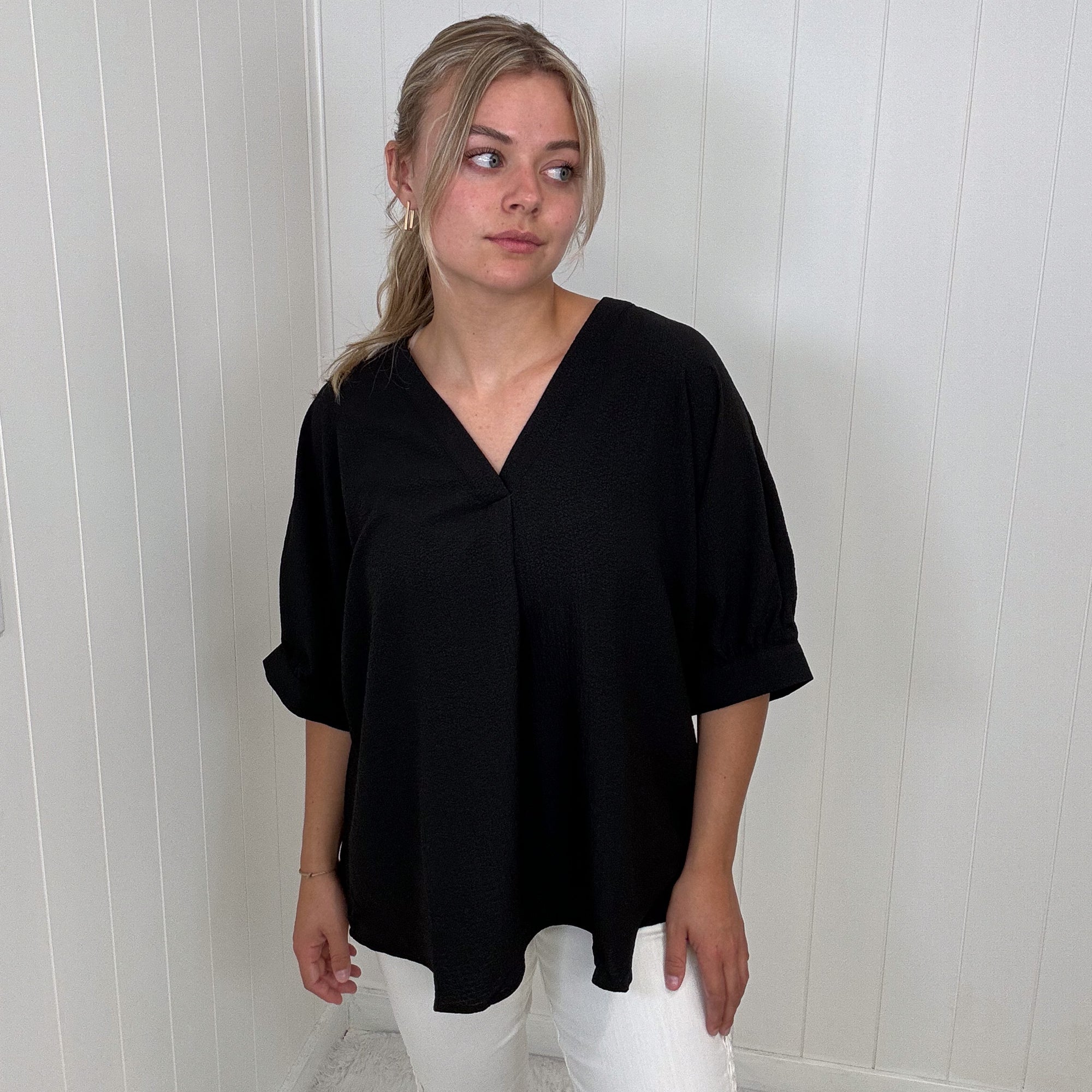 Andree By Unit Up For Anything V Neckline Blouse in Black - Boujee Boutique 