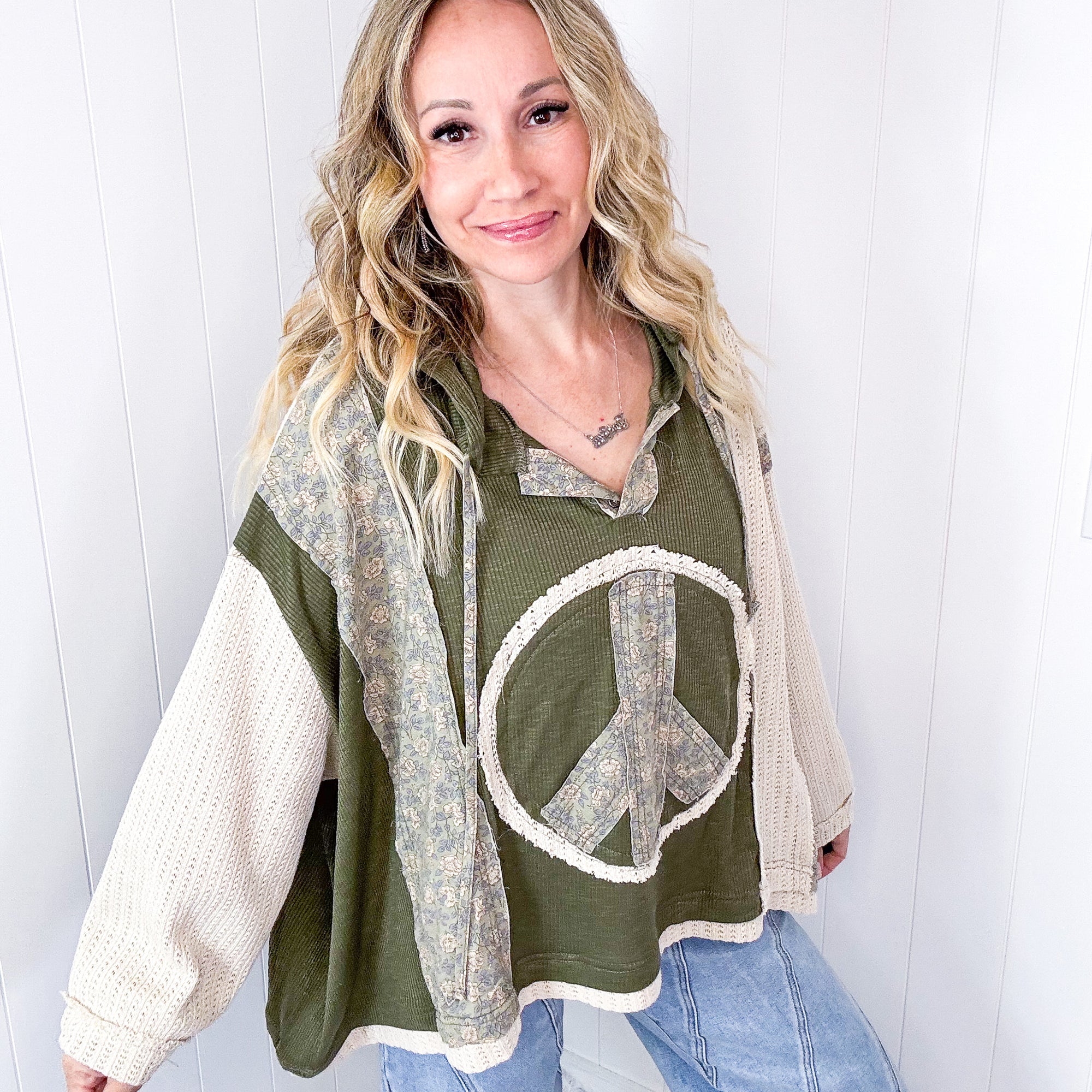 POL Patchwork Peace and Soul Oversized Floral and Knit Sweater Knit Long Sleeve Hoody in 5 Options - Boujee Boutique 