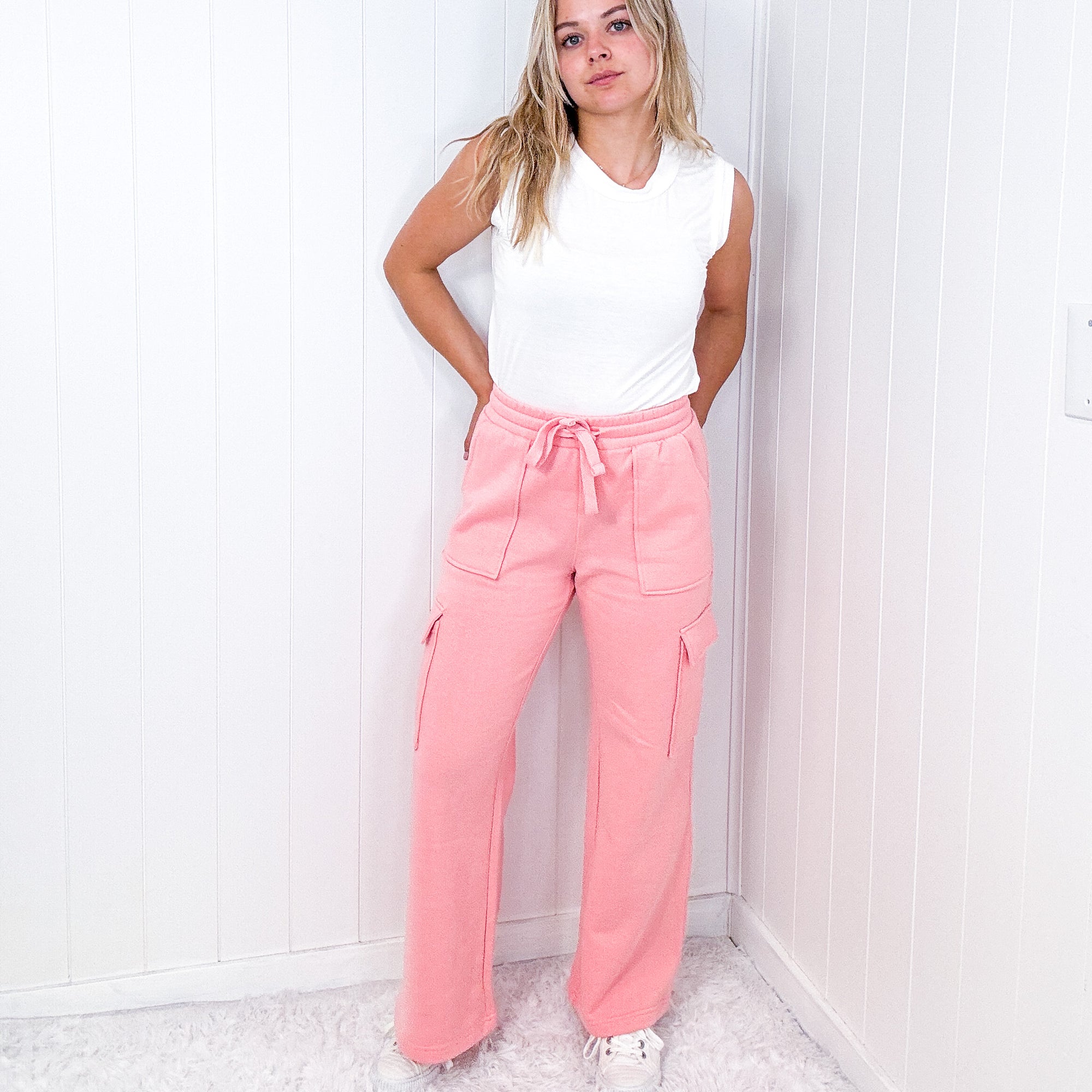 Risen Blush High Waist Wide Leg Cargo Pants - Boujee Boutique 