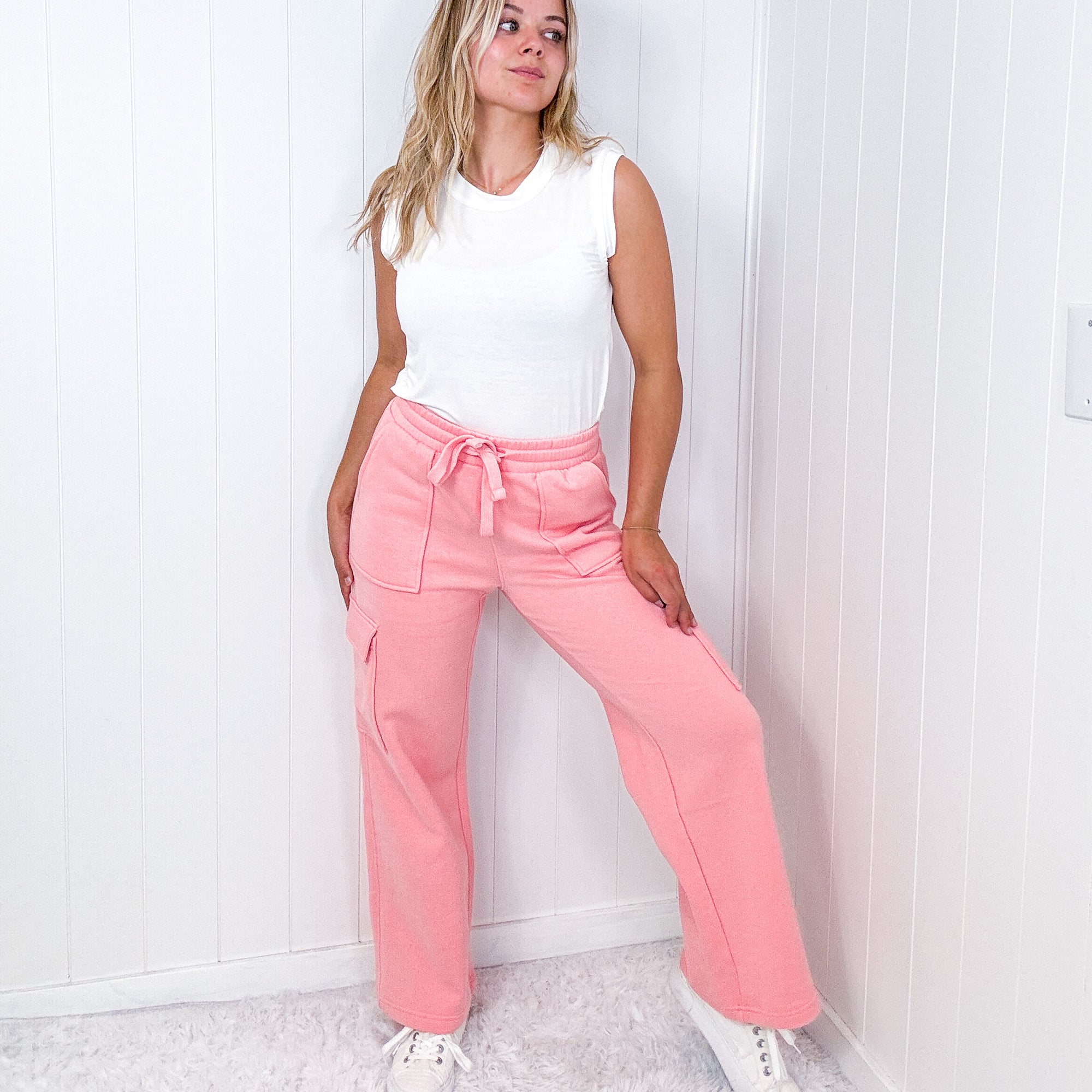 Risen Blush High Waist Wide Leg Cargo Pants - Boujee Boutique 