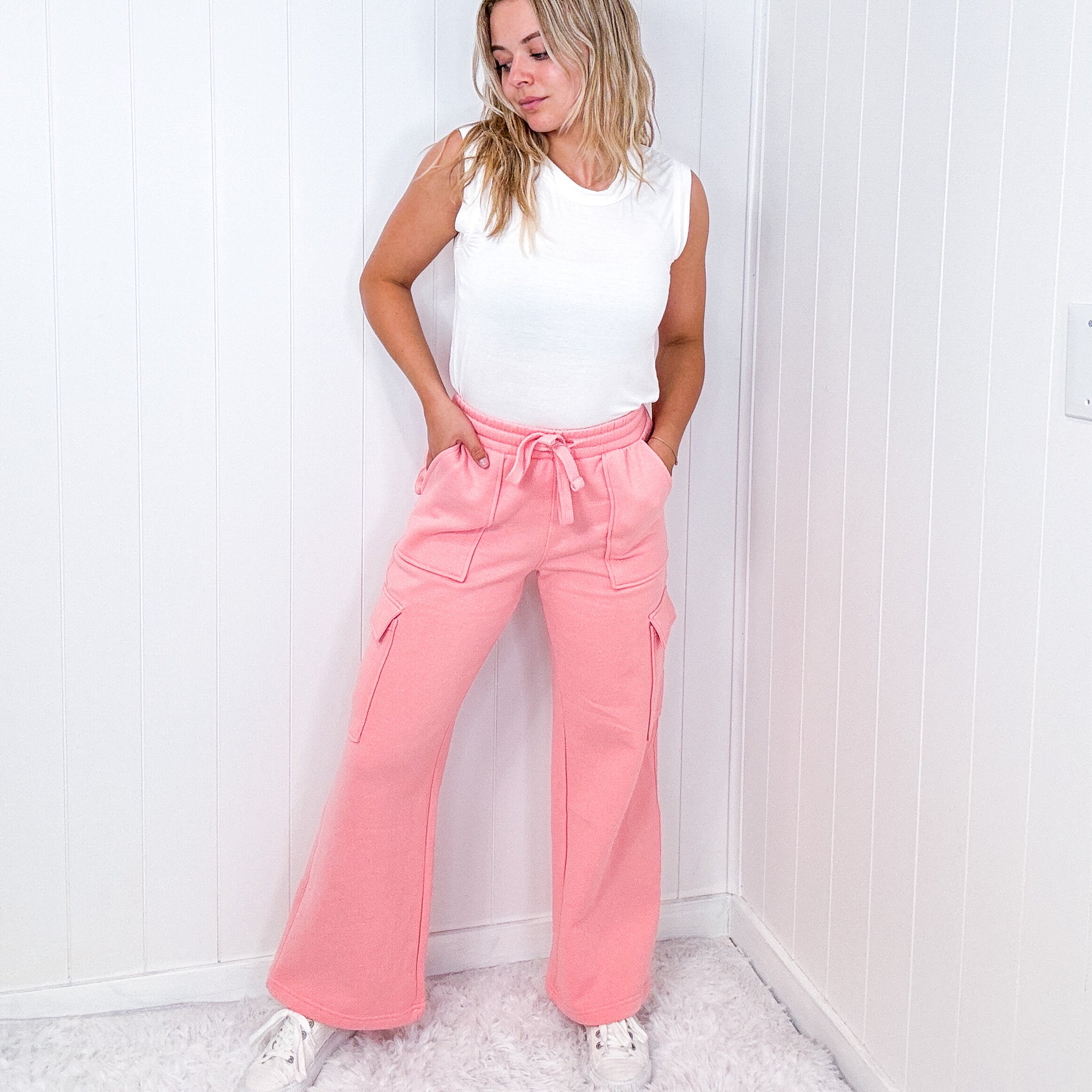 Risen Blush High Waist Wide Leg Cargo Pants - Boujee Boutique 