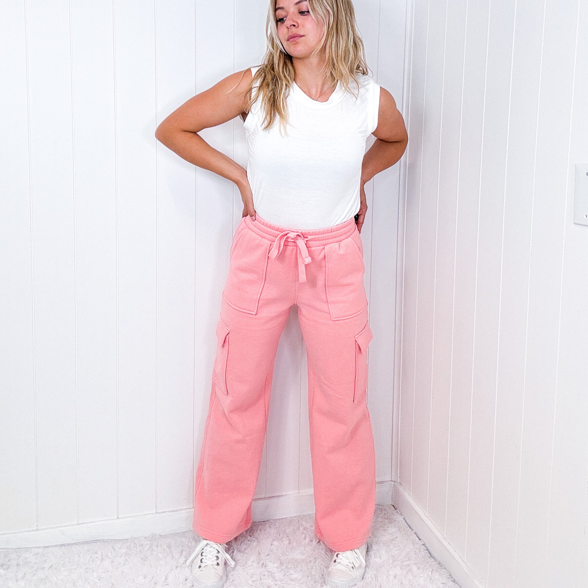 Risen Blush High Waist Wide Leg Cargo Pants - Boujee Boutique 