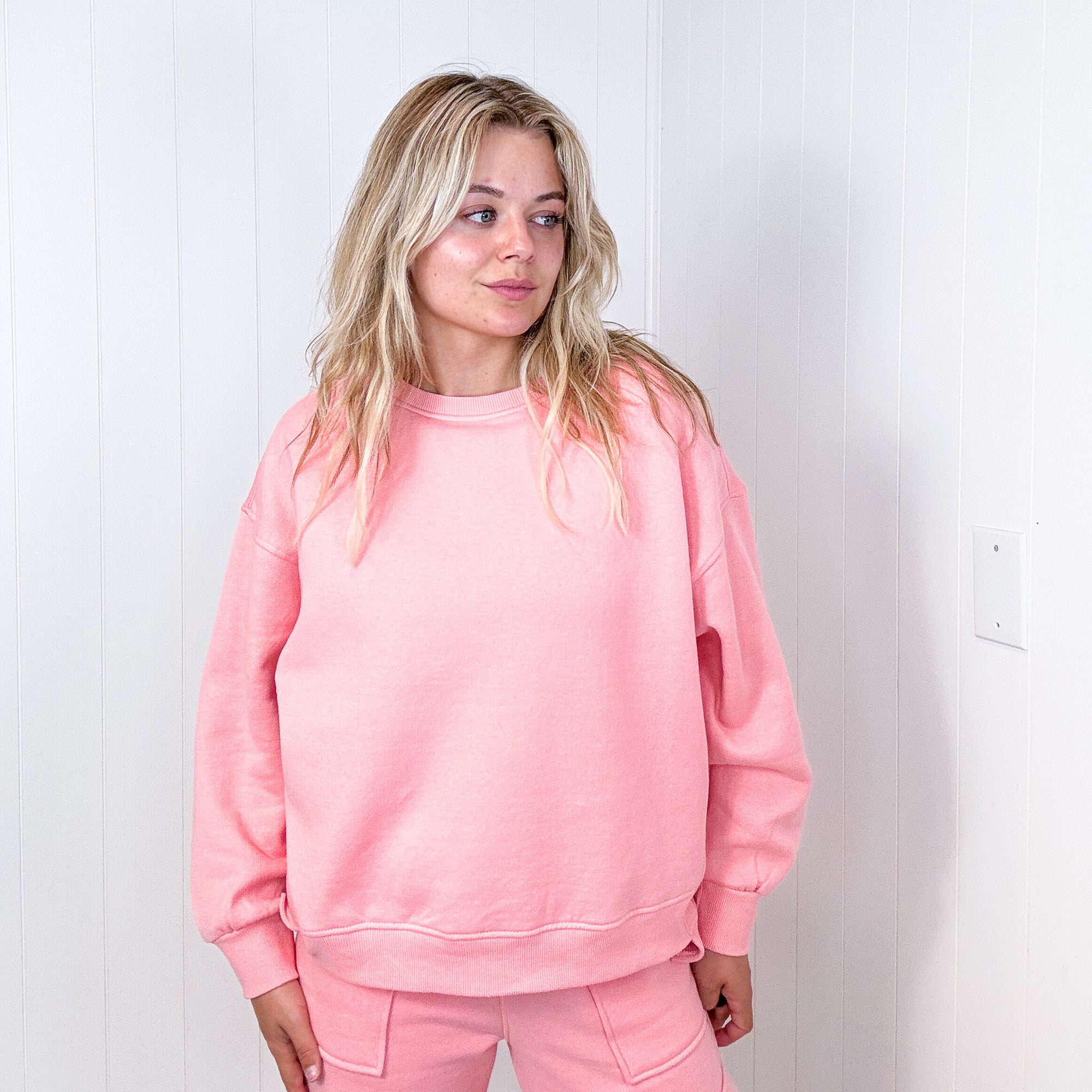 Risen Blush Oversized Step Hem Pullover Sweatshirt - Boujee Boutique 