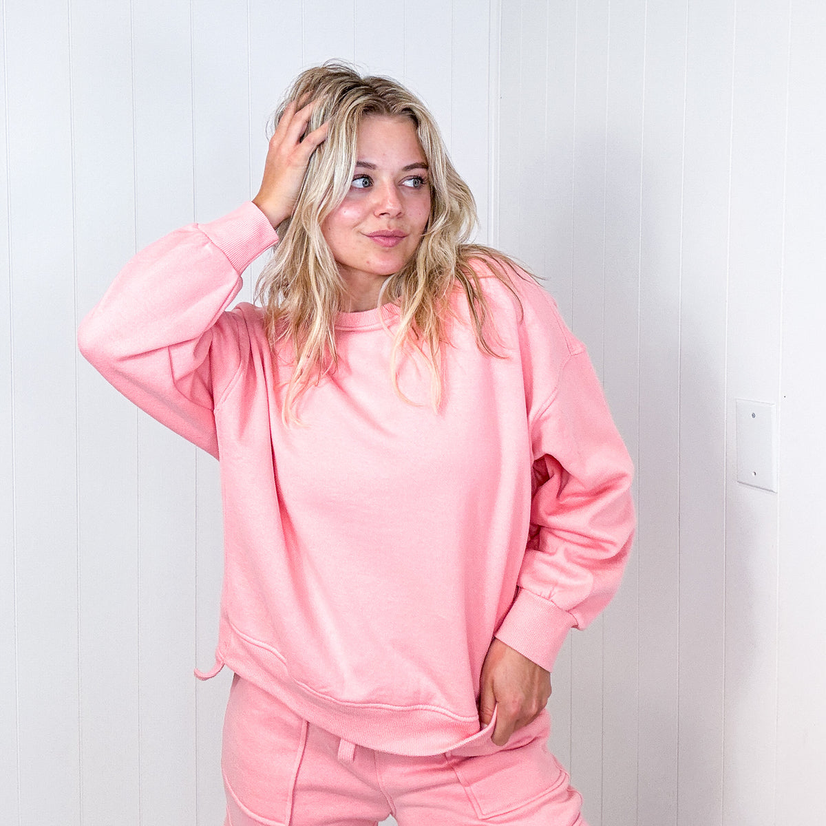 Risen Blush Oversized Step Hem Pullover Sweatshirt - Boujee Boutique 