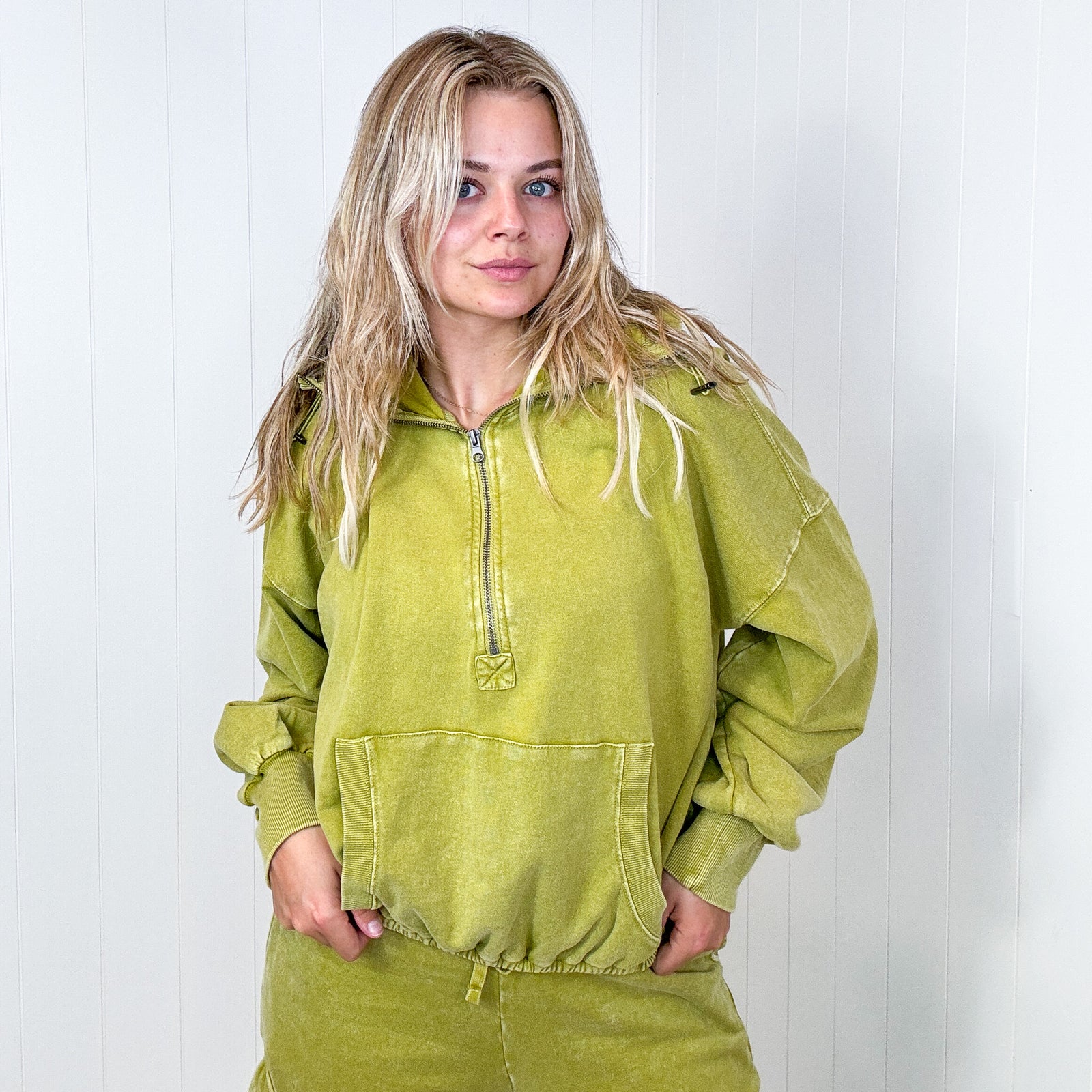 Fun on Fridays Mineral Washed Terry Knit Pullover Hoodie in Pistachio - Boujee Boutique 