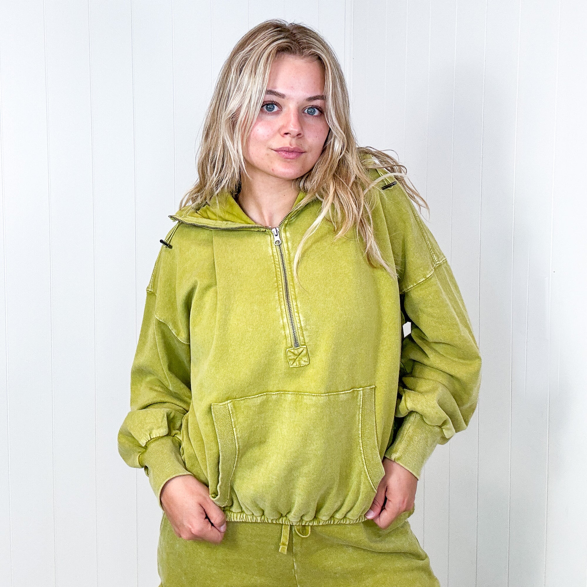 Fun on Fridays Mineral Washed Terry Knit Pullover Hoodie in Pistachio - Boujee Boutique 