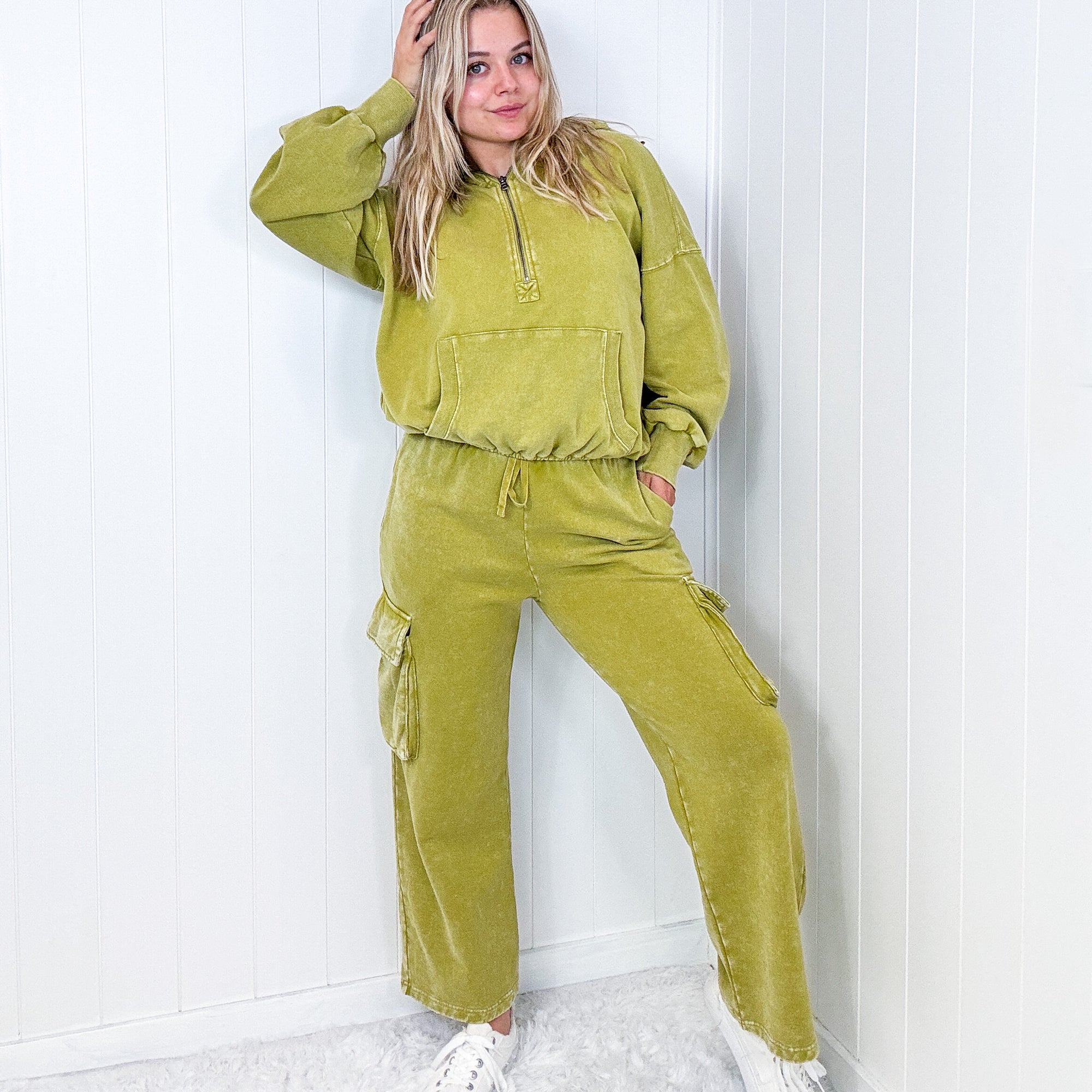 Fun on Fridays Mineral Washed Terry Knit Pullover Hoodie in Pistachio - Boujee Boutique 