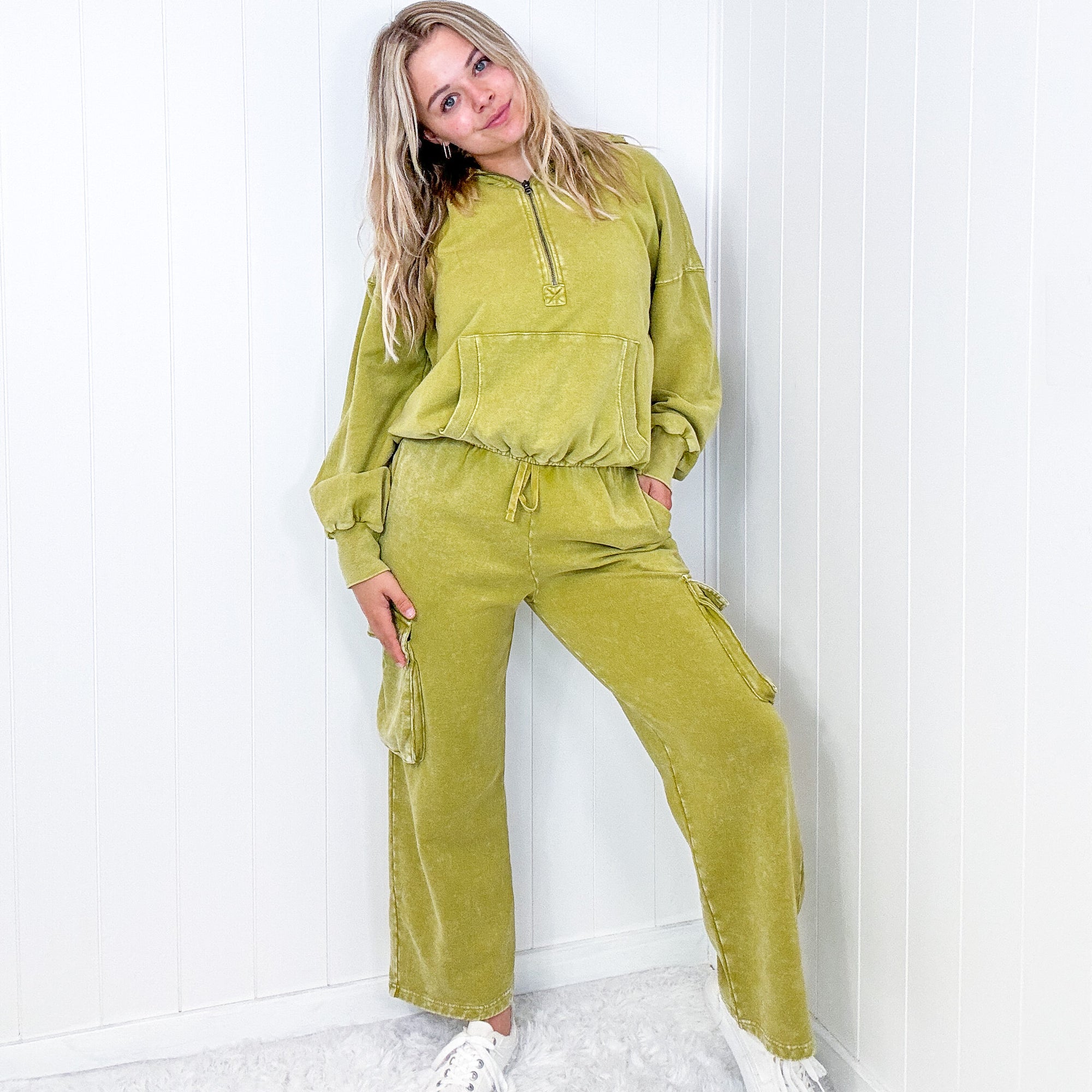 Fun on Fridays Mineral Washed Terry Knit Pullover Hoodie in Pistachio - Boujee Boutique 