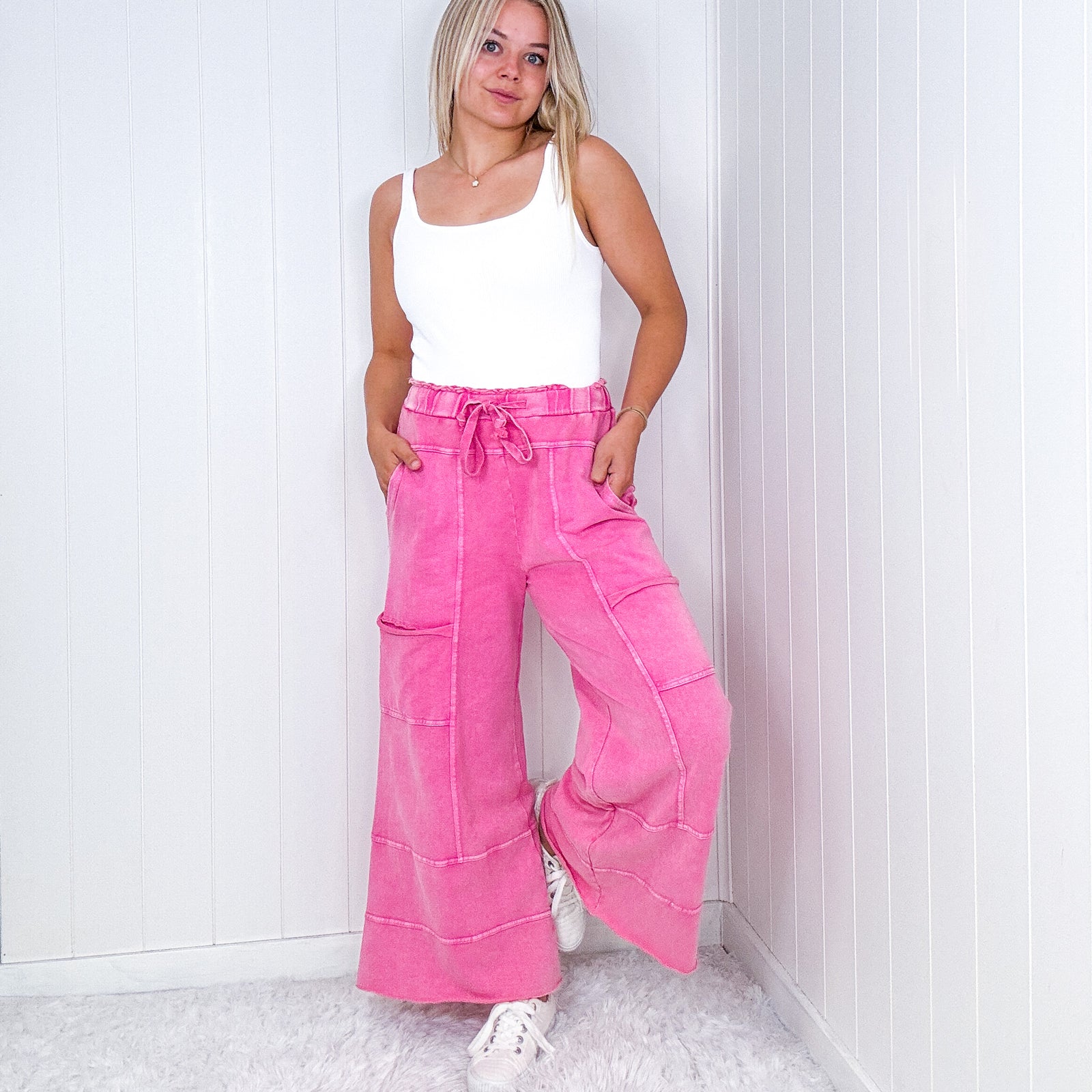 Relaxed Retreat Cropped Washed Terry Knit Oversized Pull on Pants in 5 Colors - Boujee Boutique 