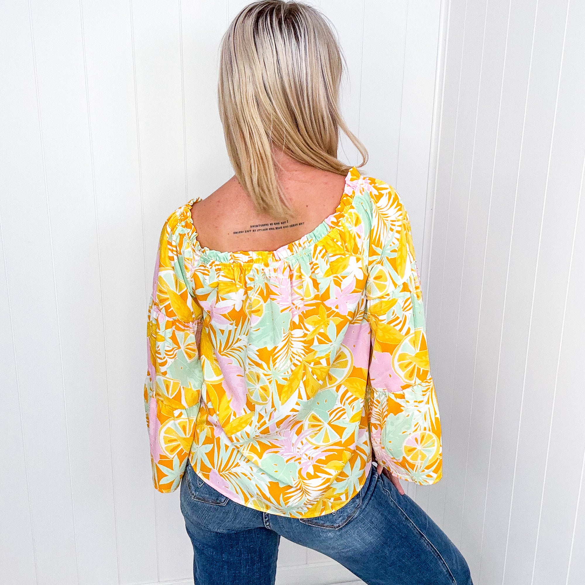 Bright Tropical Floral On or Off the Shoulder Bell Sleeve Blouse - Boujee Boutique 