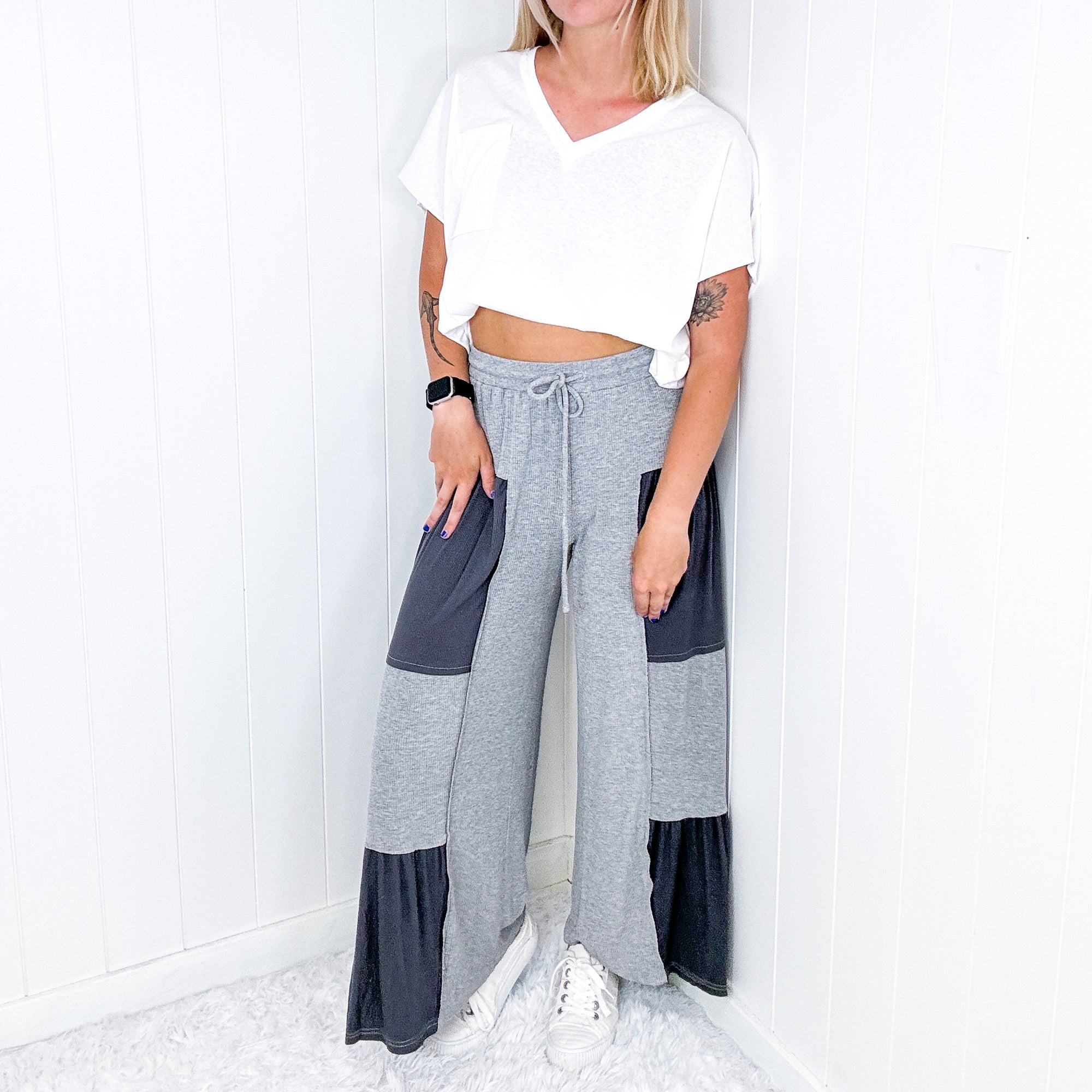 Pol Free Spirit Flow Cropped Layered Raw Hem Ribbed Palazzo Pants in 2 Colors - Boujee Boutique 