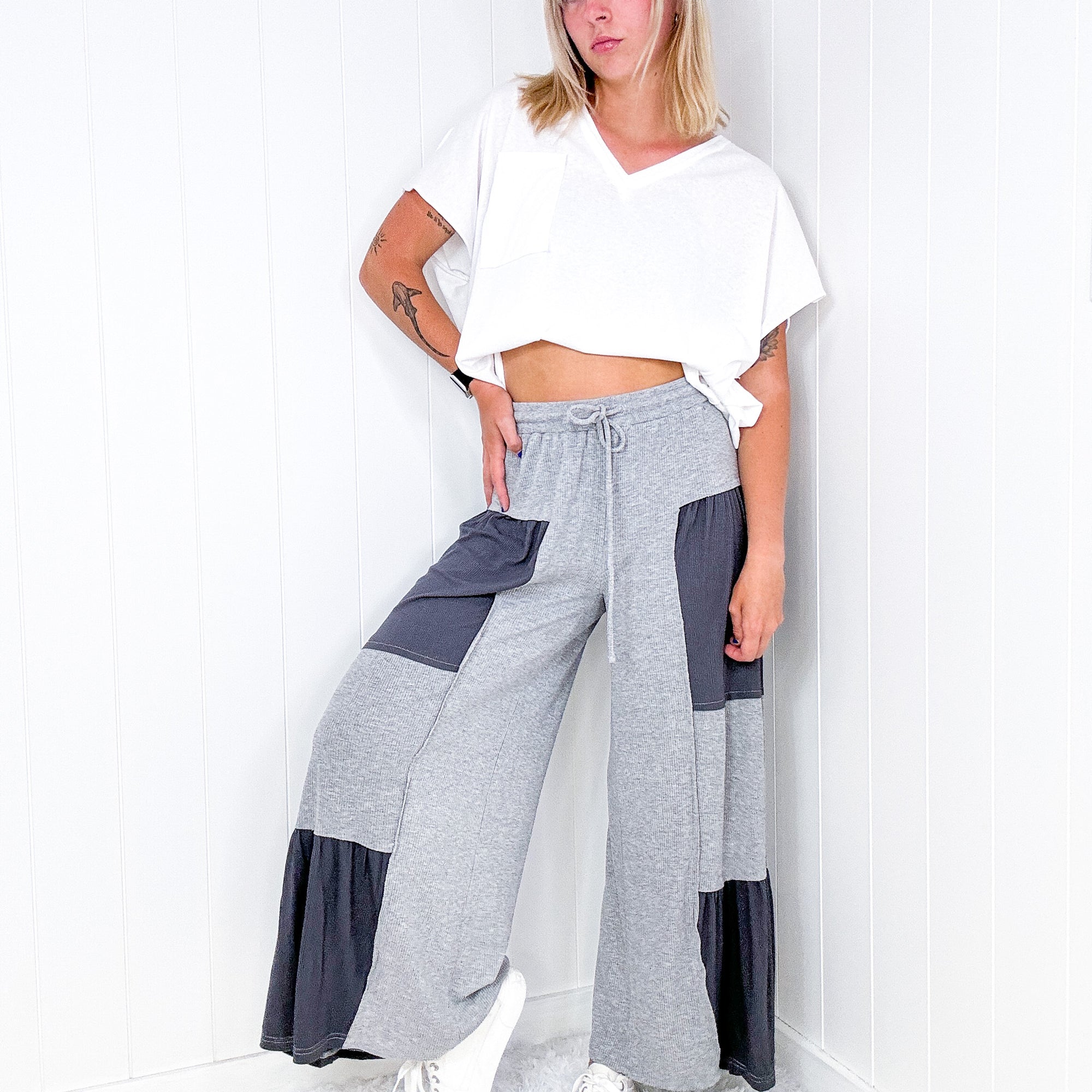 Pol Free Spirit Flow Cropped Layered Raw Hem Ribbed Palazzo Pants in 2 Colors - Boujee Boutique 