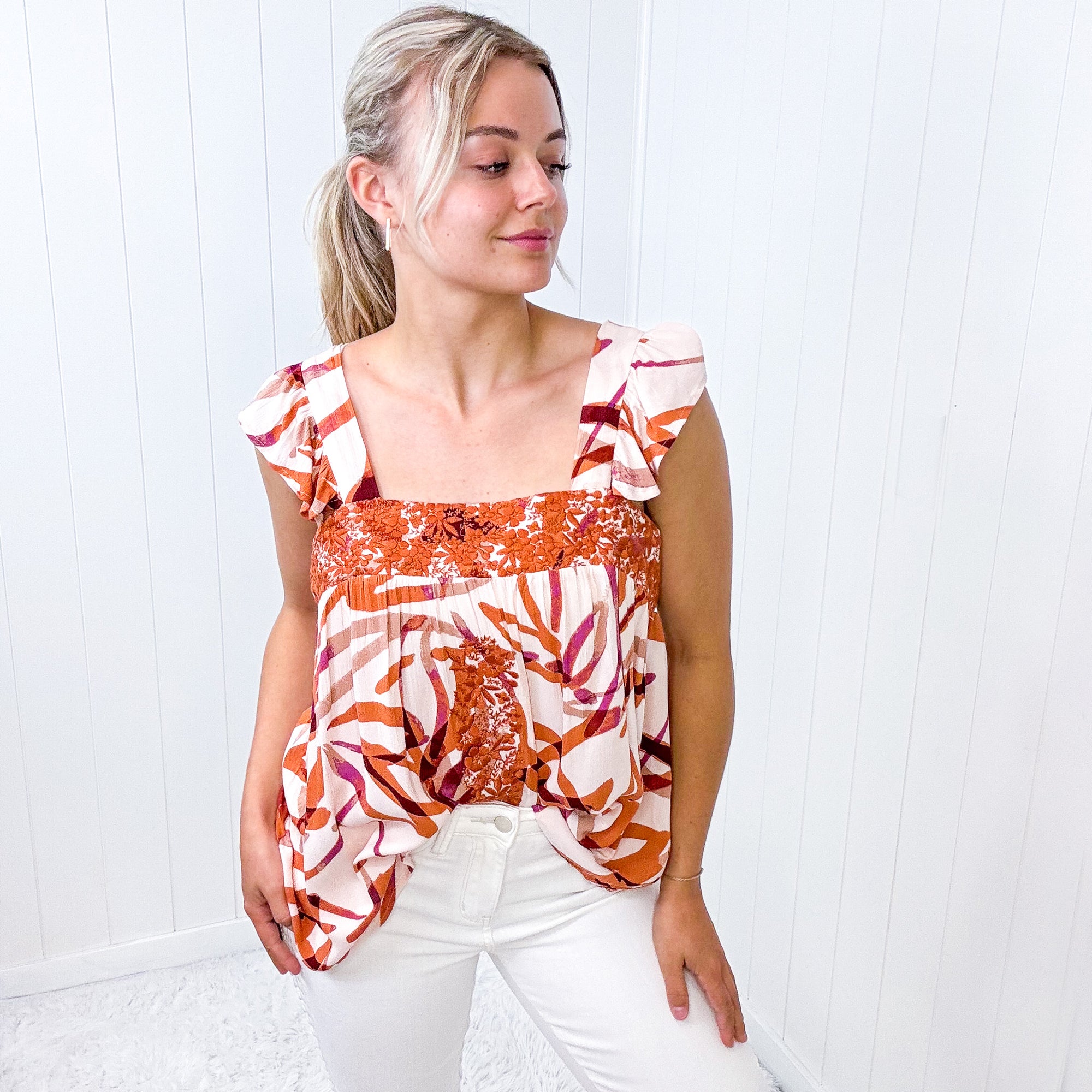 Andree By Unit Francesca Embroidered Sleeveless Blouse in Rust - Boujee Boutique 