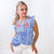 Savanna Jane Blue and Floral Embroidered V Neckline Blouse - Boujee Boutique 