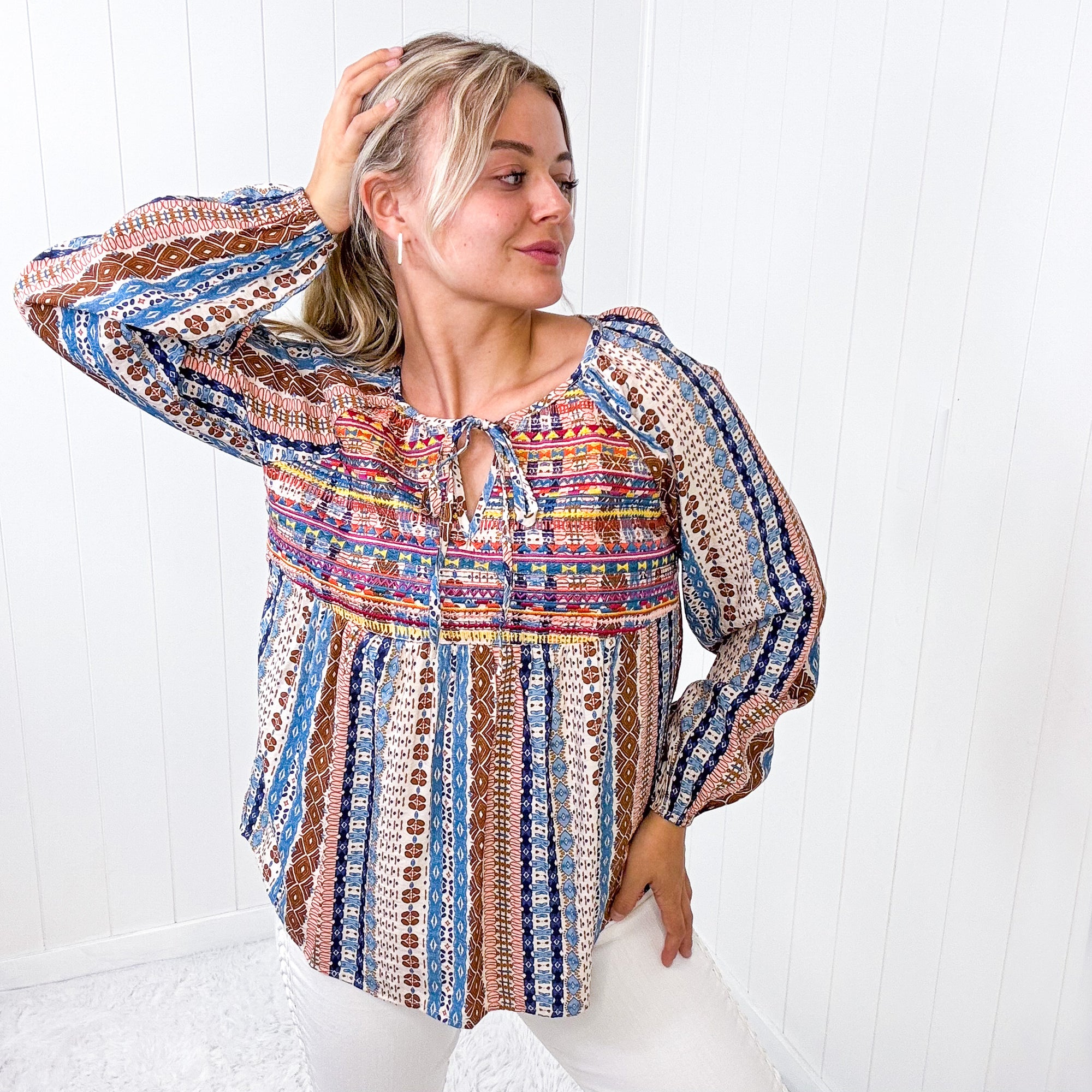 Savanna Jane Open Sky Boho Tunic with Embroidery in Navy Mauve - Boujee Boutique 