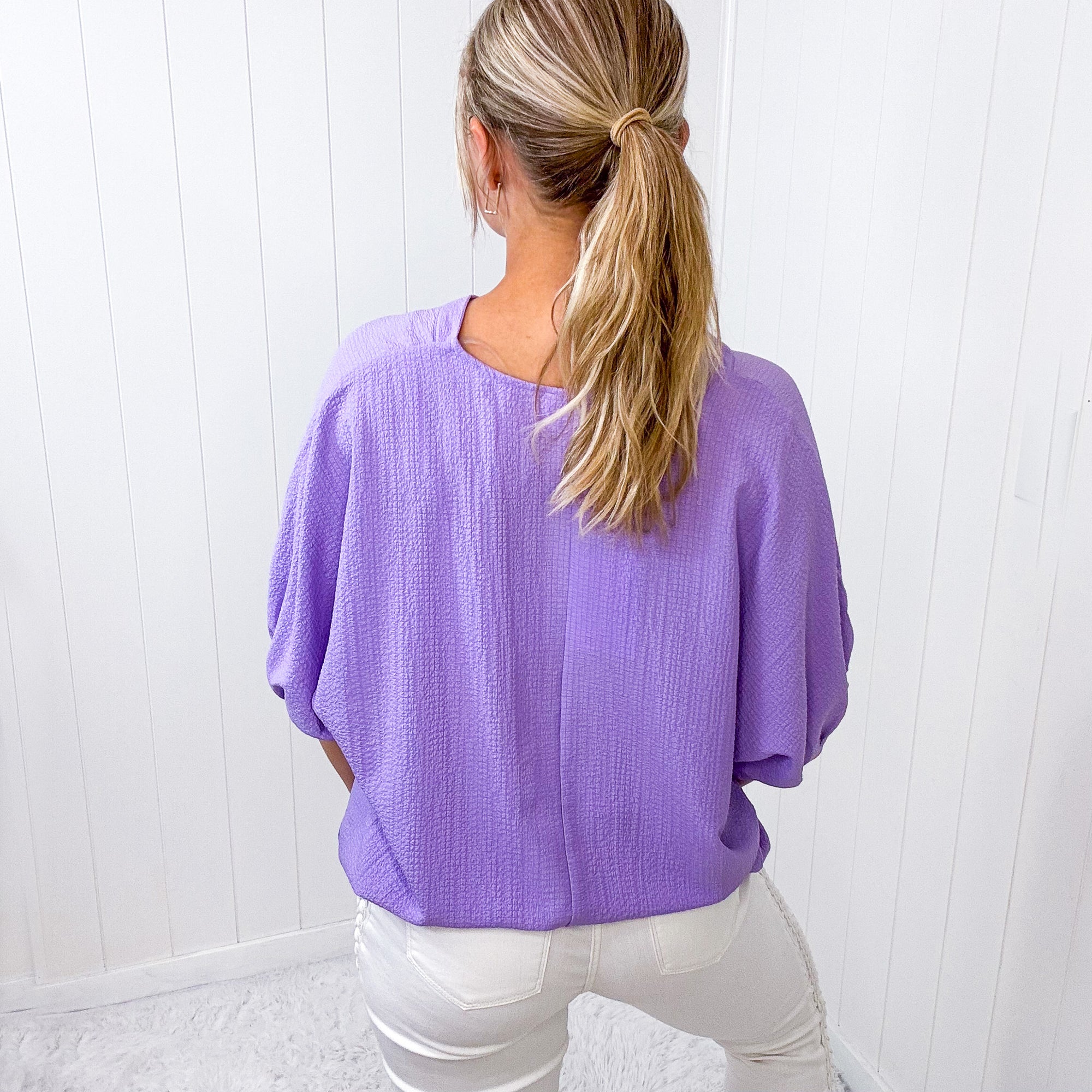 Andree By Unit Lavender V NeckLine Short Sleeve Blouse - Boujee Boutique 