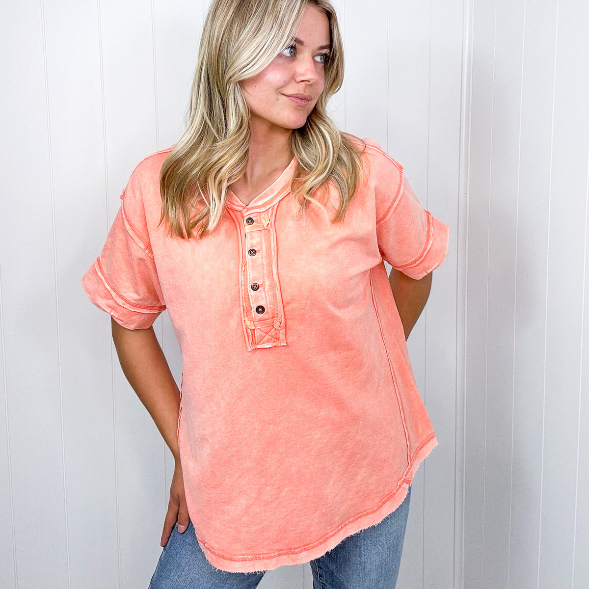 Bright Detailed Button Closure Scoop Neckline Short Sleeve Top in 7 Colors - Boujee Boutique 