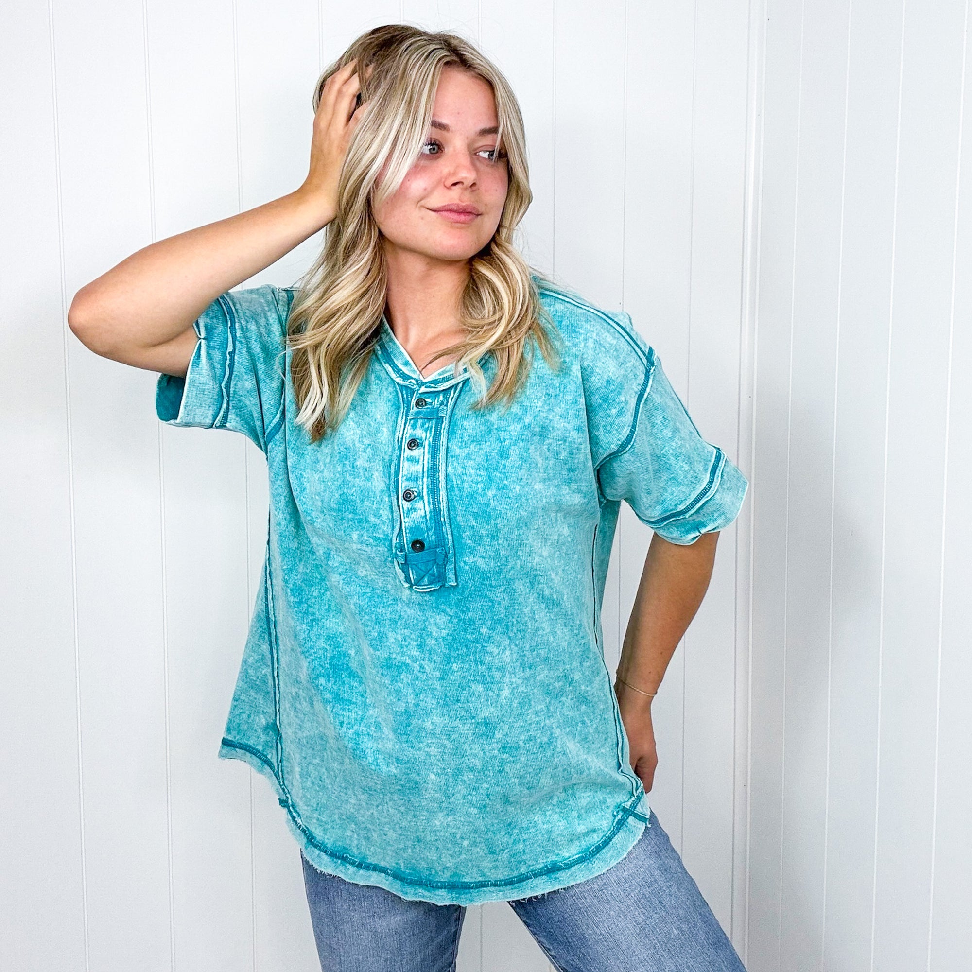 Bright Detailed Button Closure Scoop Neckline Short Sleeve Top in 7 Colors - Boujee Boutique 