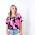 Tropical Vibes Black and Hot Pink Floral V Neck Blouse - Boujee Boutique 