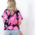 Tropical Vibes Black and Hot Pink Floral V Neck Blouse - Boujee Boutique 