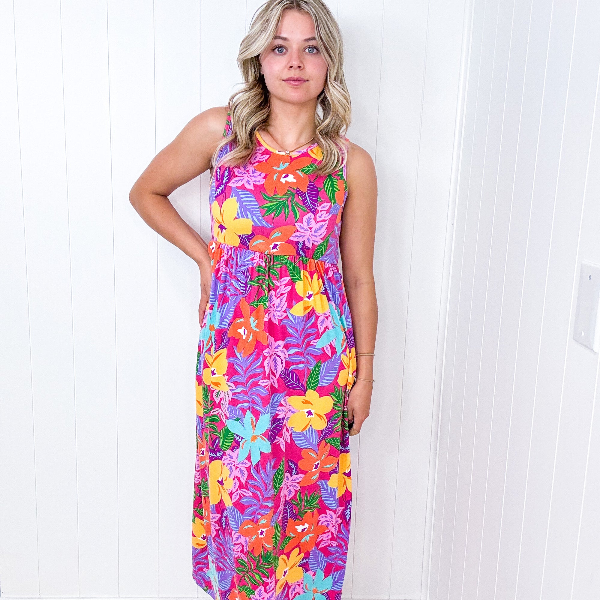 Diva Dreams Multicolor Tropical Floral Fit and Flare Maxi Dress - Boujee Boutique 