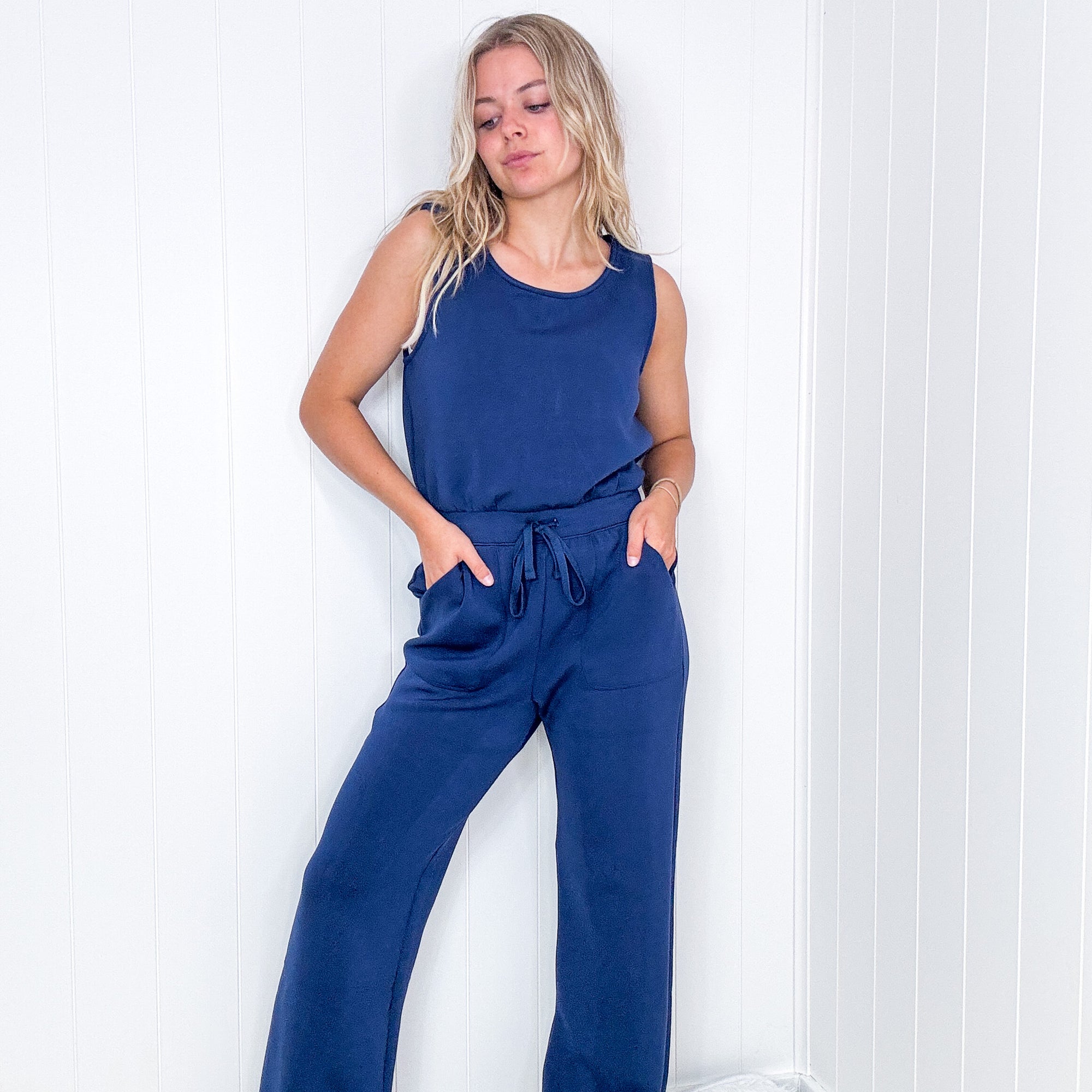 Rae Mode Navy Blue Rest Day Straight Leg Jumpsuit - Boujee Boutique 