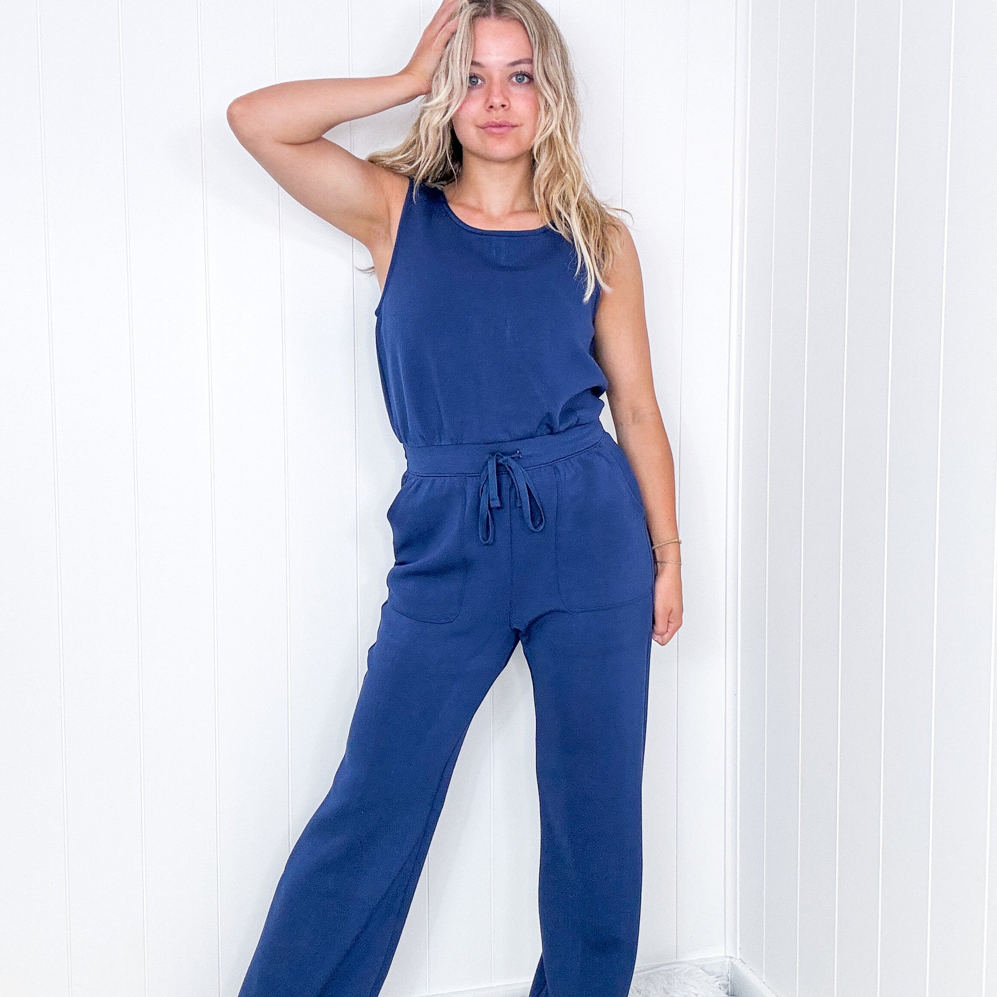 Rae Mode Navy Blue Rest Day Straight Leg Jumpsuit - Boujee Boutique 