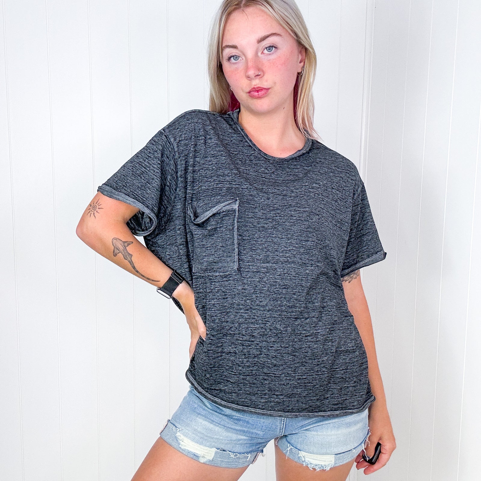 Ash Black Close to Myself Patch Pocket Short Sleeve Tee - Boujee Boutique 