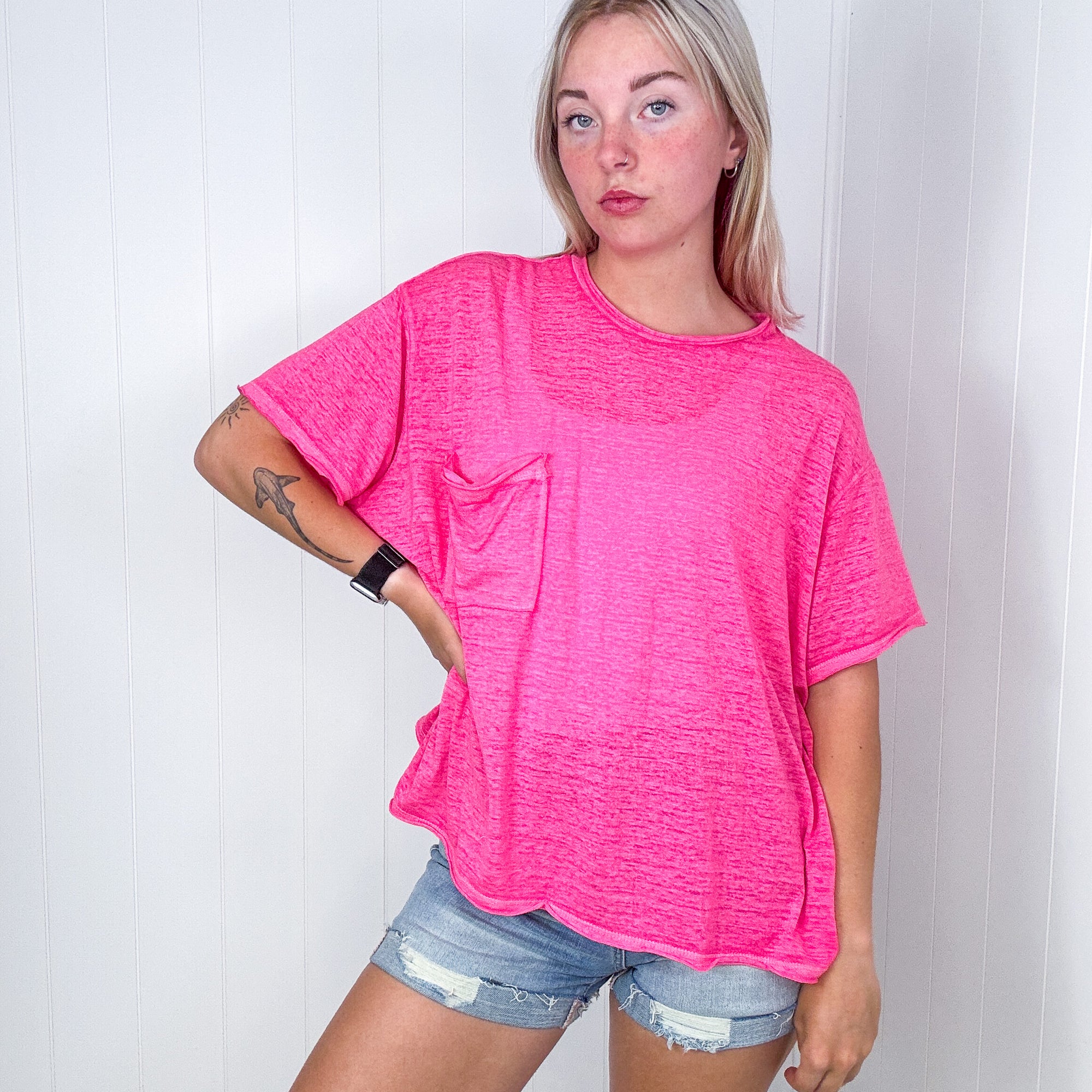 Pink Close to Myself Patch Pocket Short Sleeve Tee - Boujee Boutique 