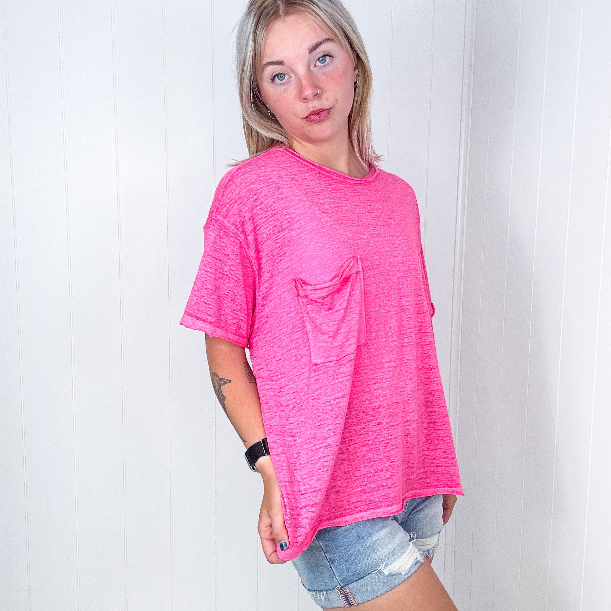 Pink Close to Myself Patch Pocket Short Sleeve Tee - Boujee Boutique 