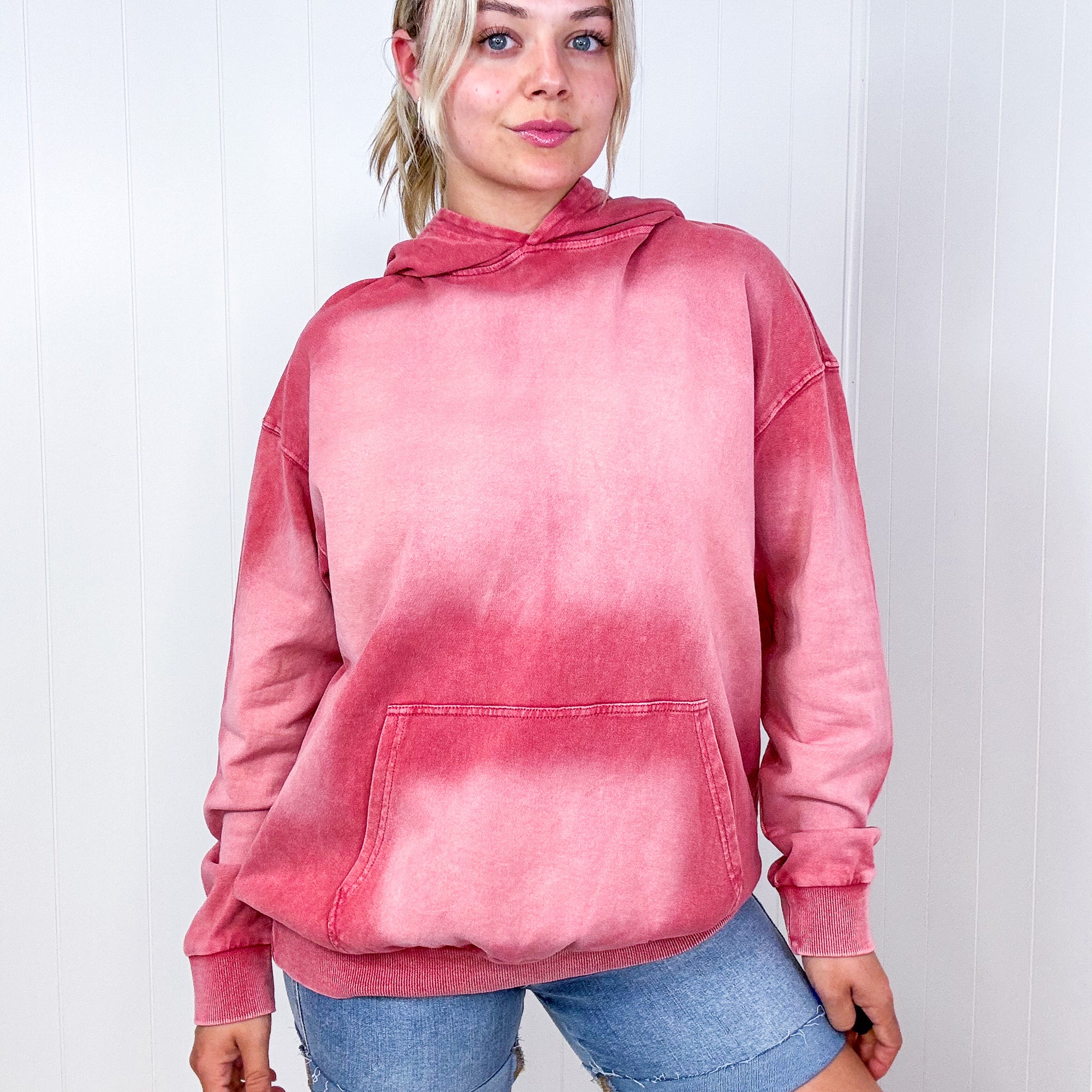 Easel Boho Ombre Faded Pocket Long Sleeve Hoodie in 2 Colors - Boujee Boutique 