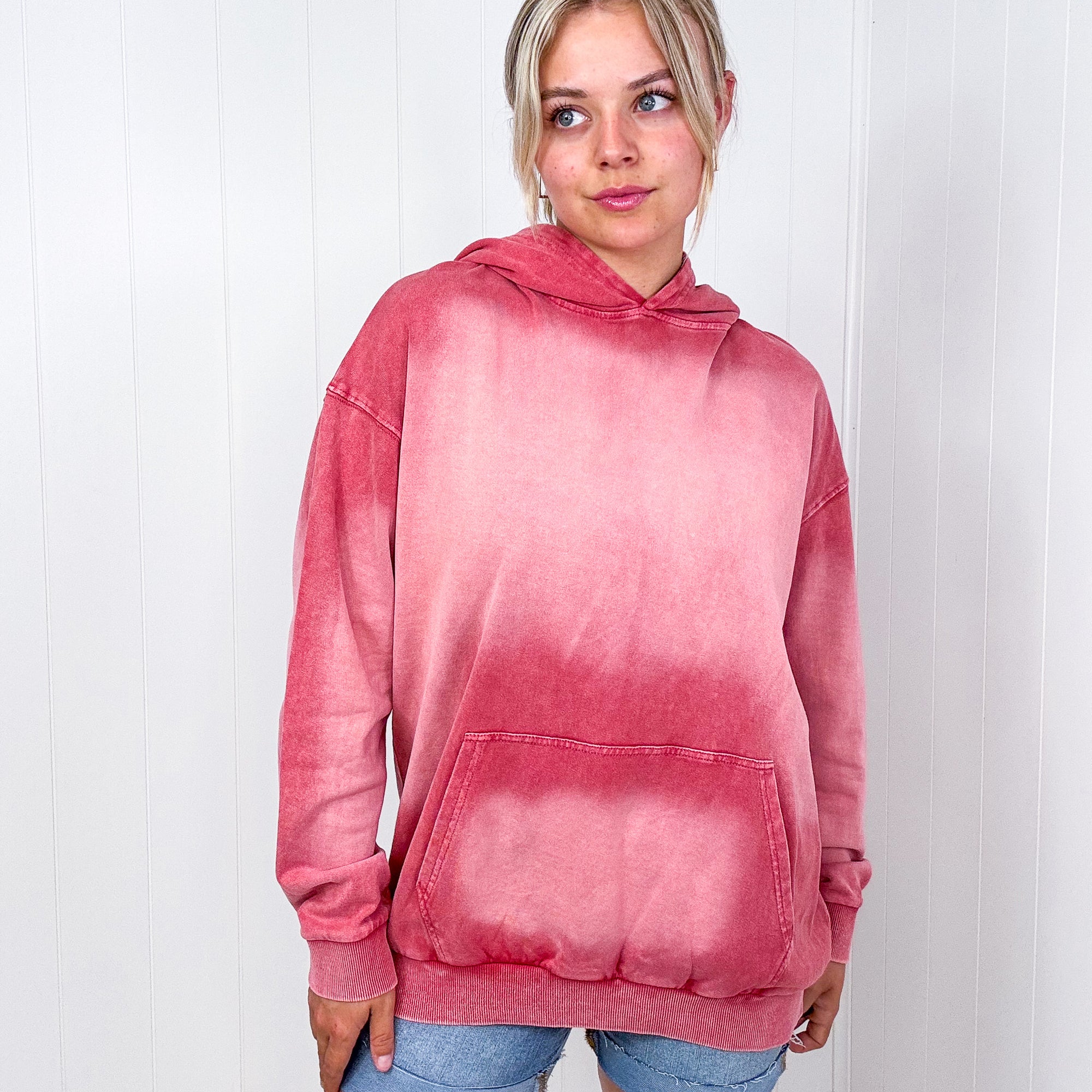 Easel Boho Ombre Faded Pocket Long Sleeve Hoodie in 2 Colors - Boujee Boutique 