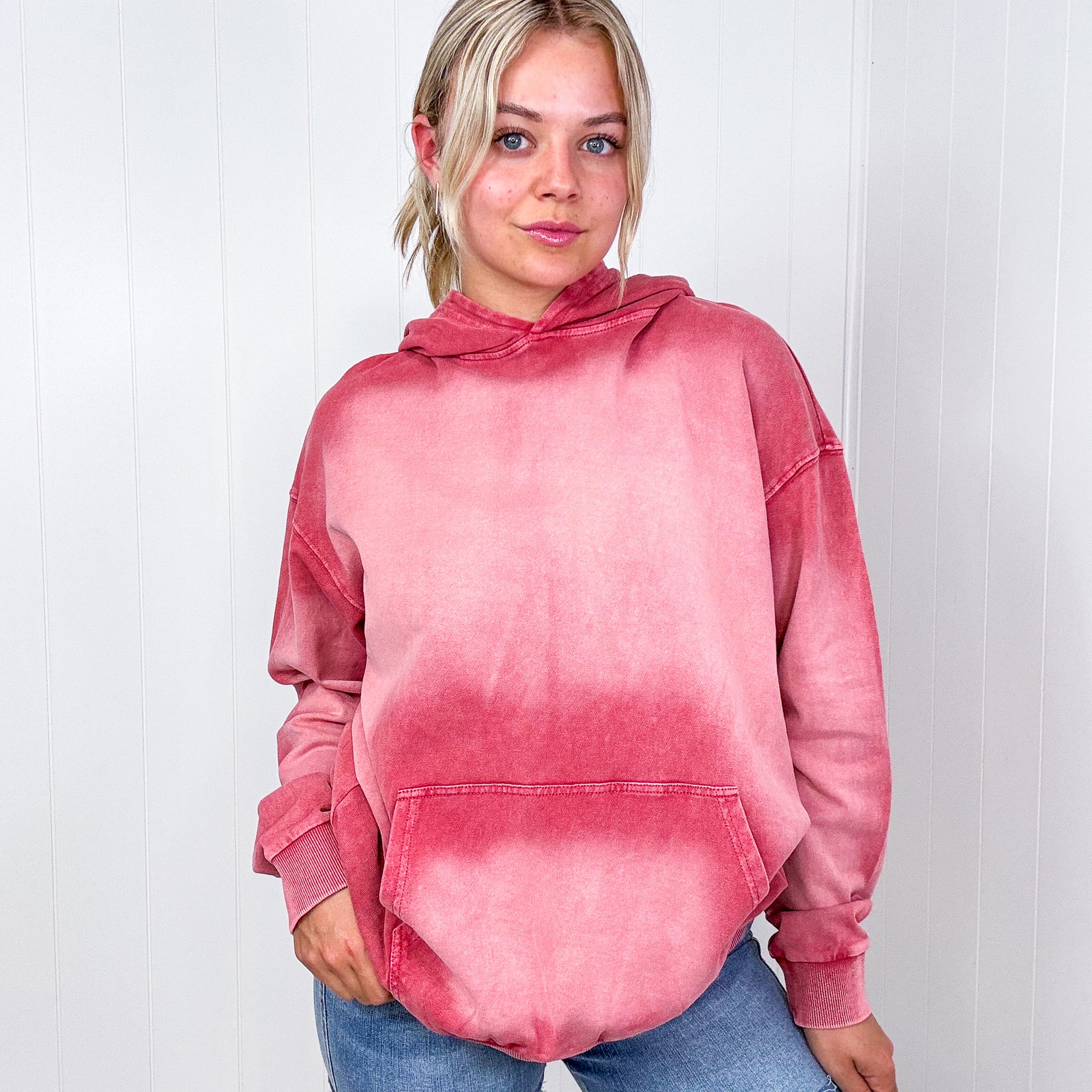 Easel Boho Ombre Faded Pocket Long Sleeve Hoodie in 2 Colors - Boujee Boutique 