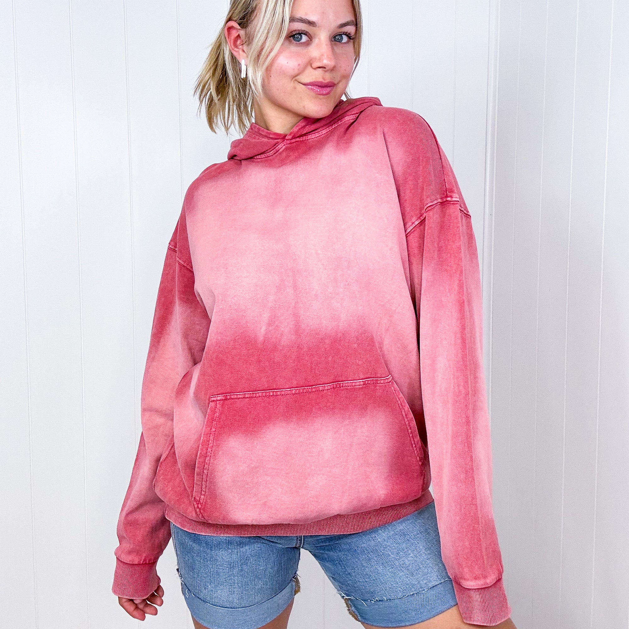 Easel Boho Ombre Faded Pocket Long Sleeve Hoodie in 2 Colors - Boujee Boutique 